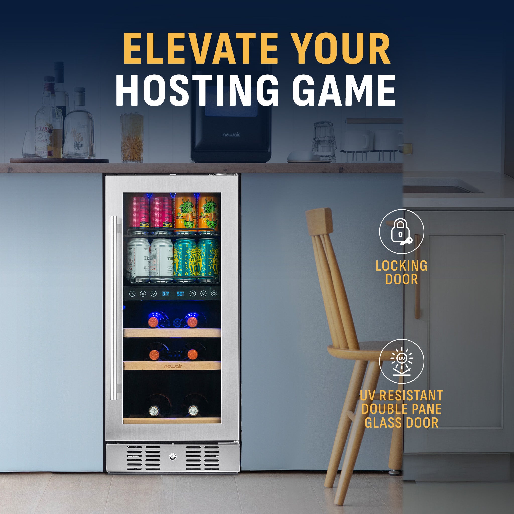 48-Can, 9-Bottle Built-in Dual Zone Beverage Fridge | Newair