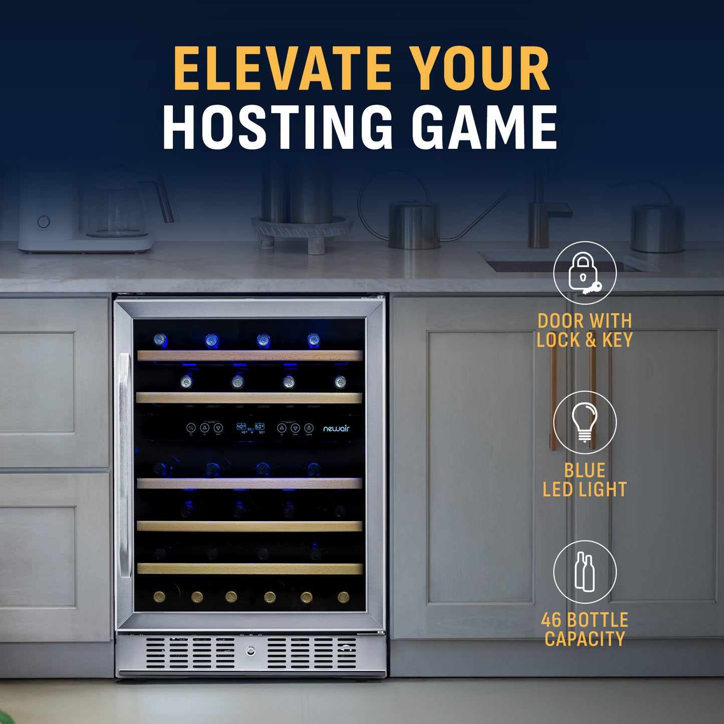 Newair® Premium 46-Bottle Built-In Dual Zone Wine Fridge in Stainless Steel -  23.5"