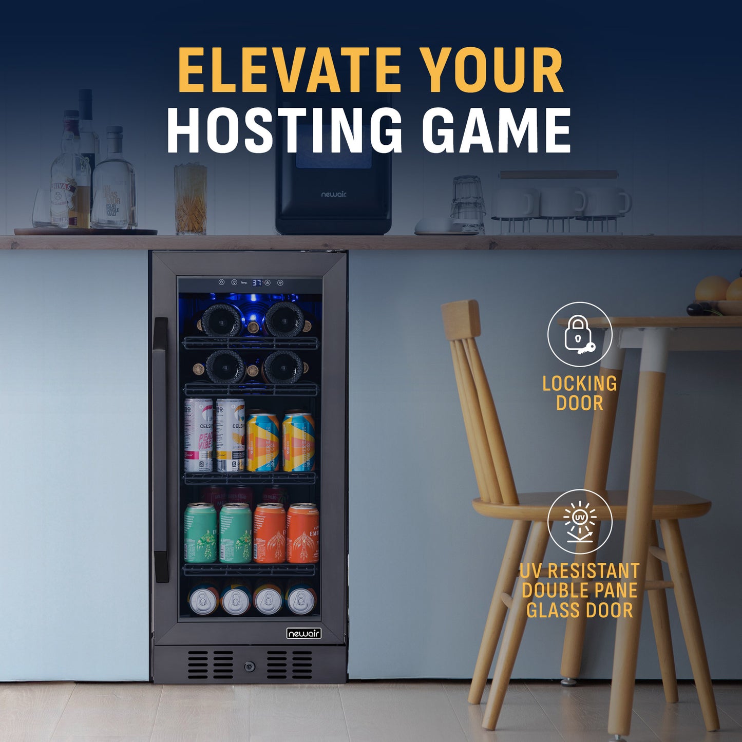 Newair® 80-Can, 33-Bottle Built-in Black Beverage Fridge - 15"