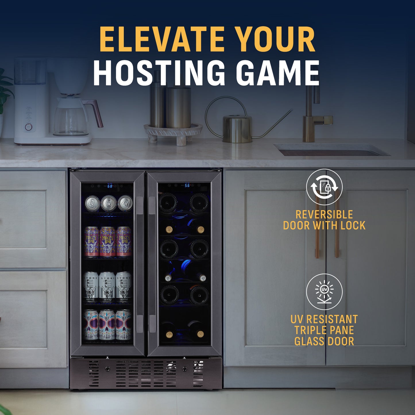 Newair® 24" Black Stainless Steel Dual Zone Wine and Beverage Fridge