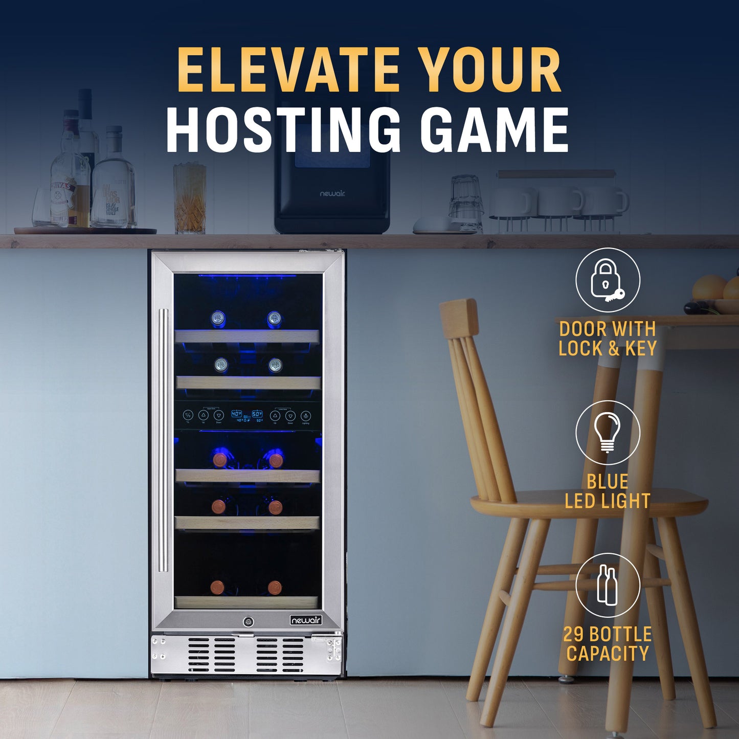 Newair® 29-Bottle 14.8" Stainless Steel Built-In Dual Zone Wine Fridge