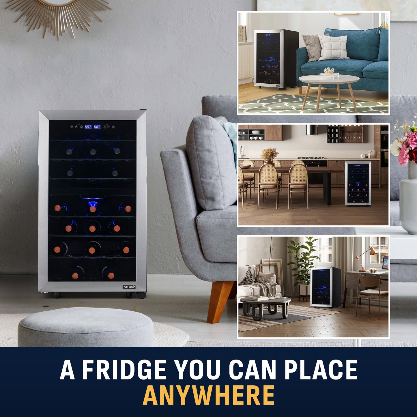 Newair® 43-Bottle 18.9" Stainless Steel Freestanding Dual Zone Wine Fridge