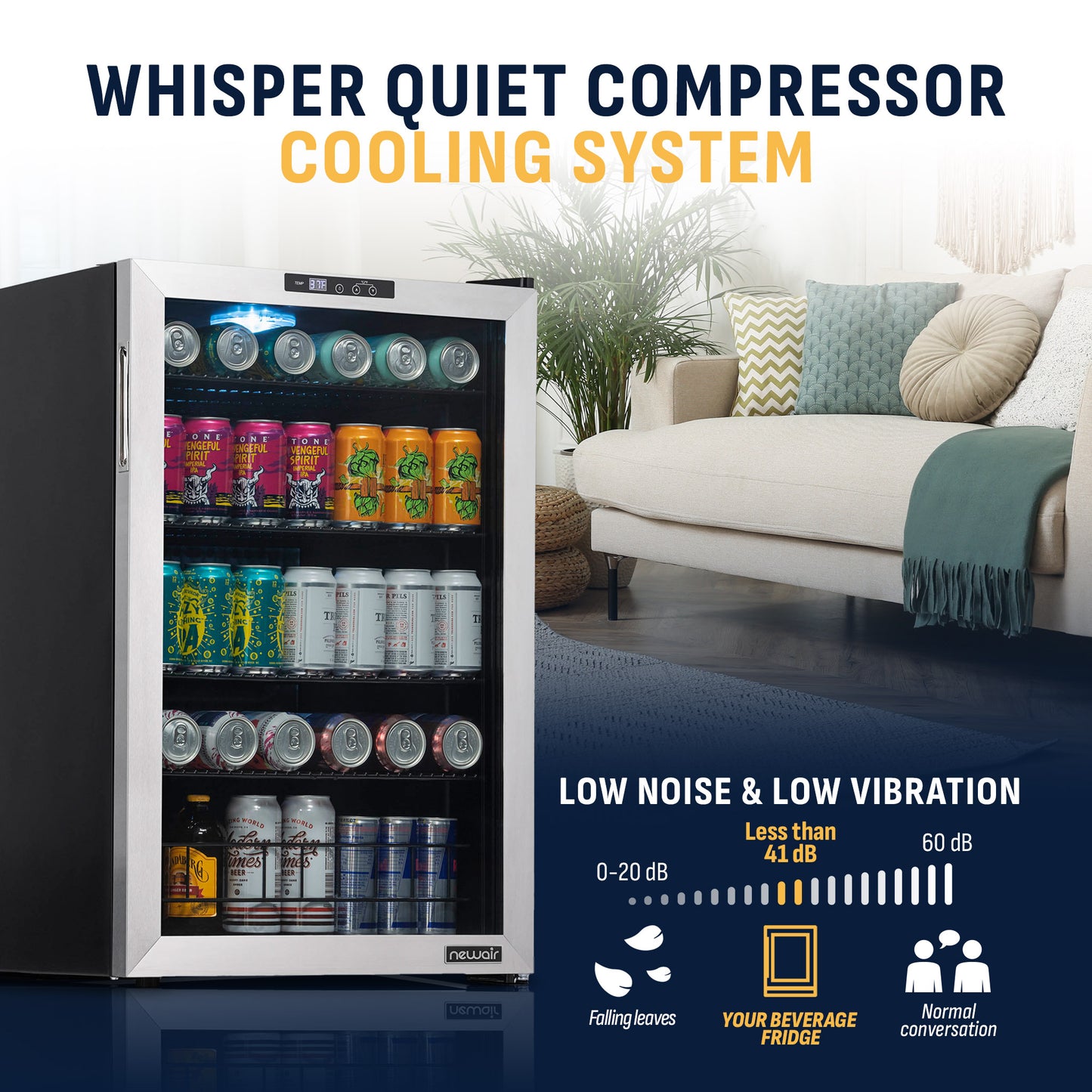 Newair® 160-Can Freestanding Stainless Steel Beverage Fridge - 21.3"