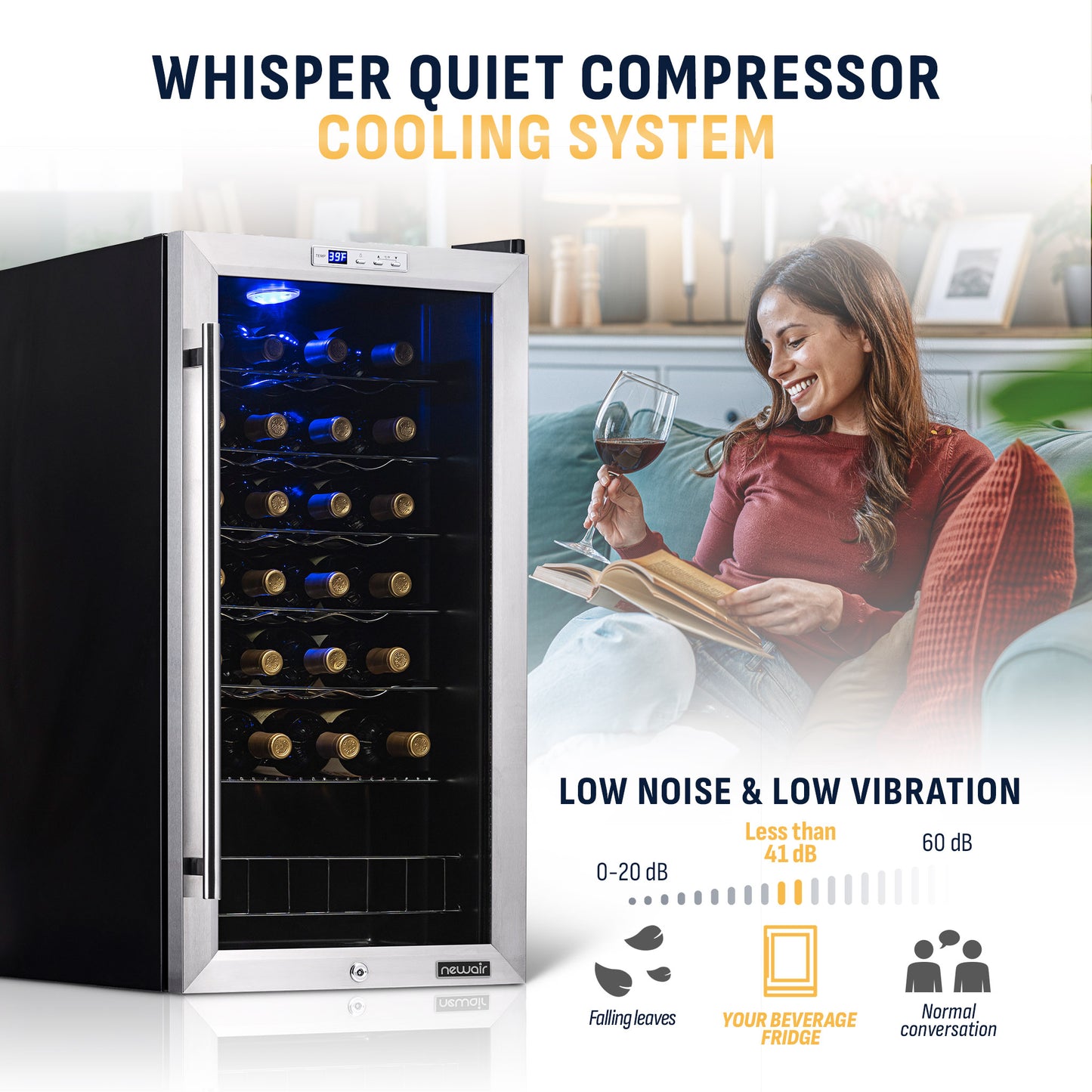 Newair® 27-Bottle 16.9" Stainless Steel Freestanding Wine Fridge