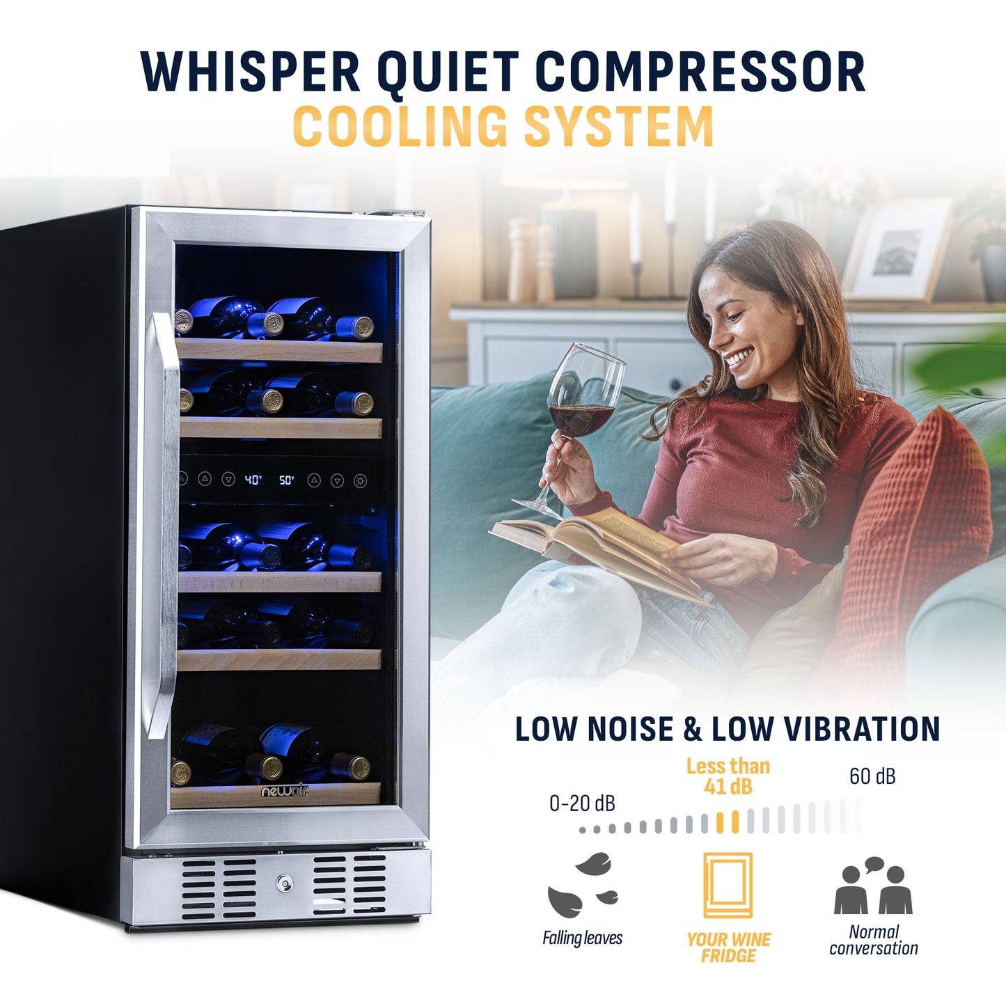 Newair® 29-Bottle 14.8" Stainless Steel Built-In Dual Zone Wine Fridge