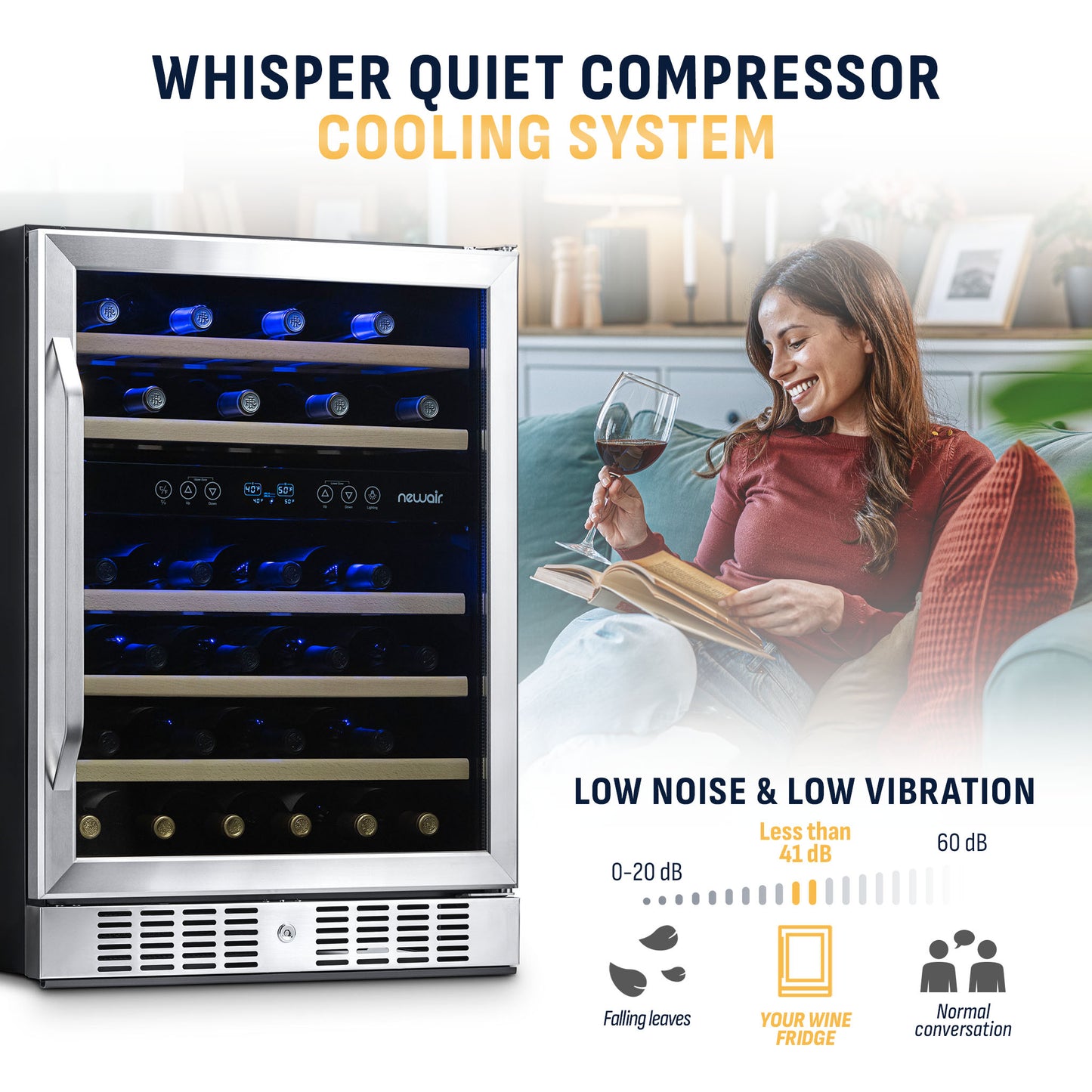 Newair® Premium 46-Bottle Built-In Dual Zone Wine Fridge in Stainless Steel -  23.5"