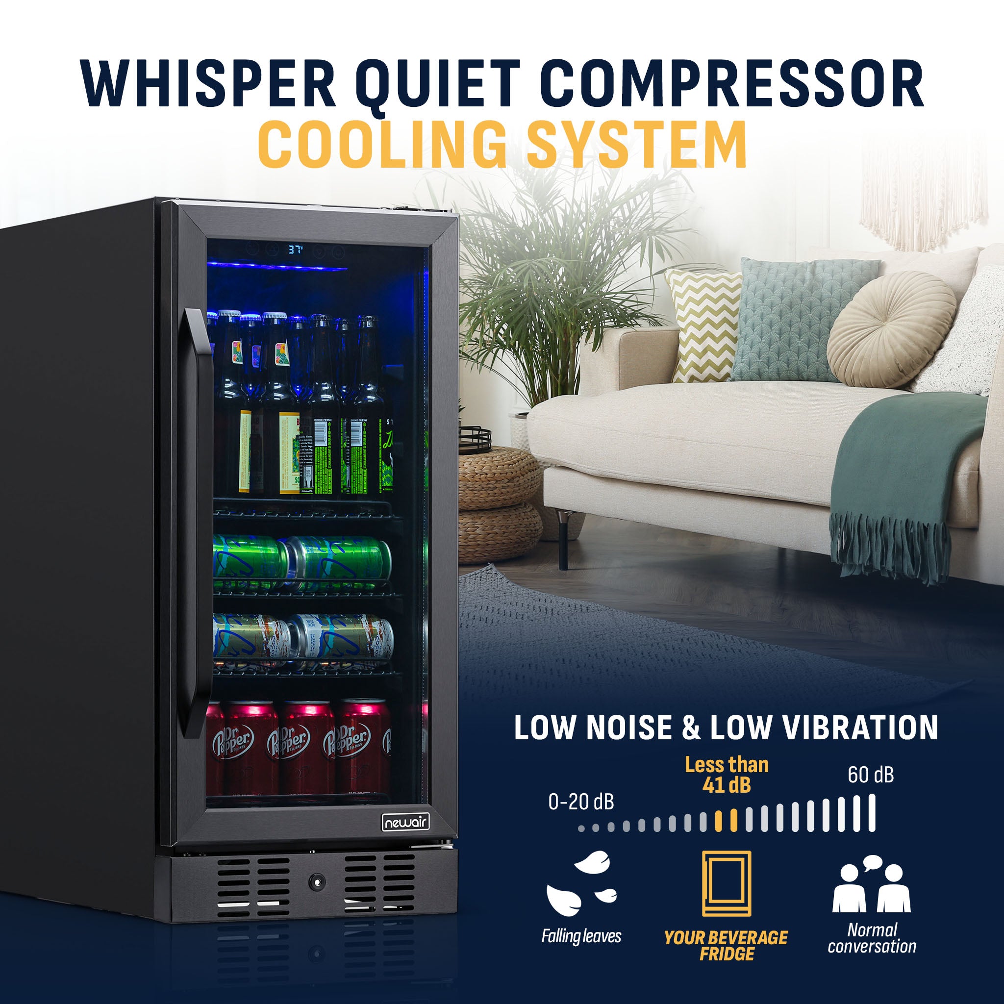 96-Can Built-In Black Beverage Fridge | Newair