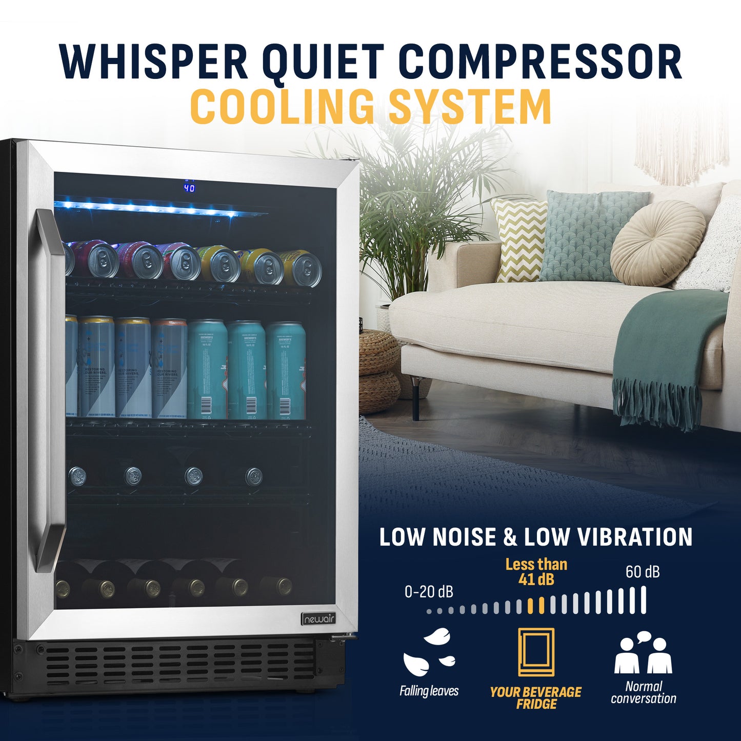 Newair® 179-Can, 49-Bottle Built-in or Freestanding Beverage Fridge - 24"