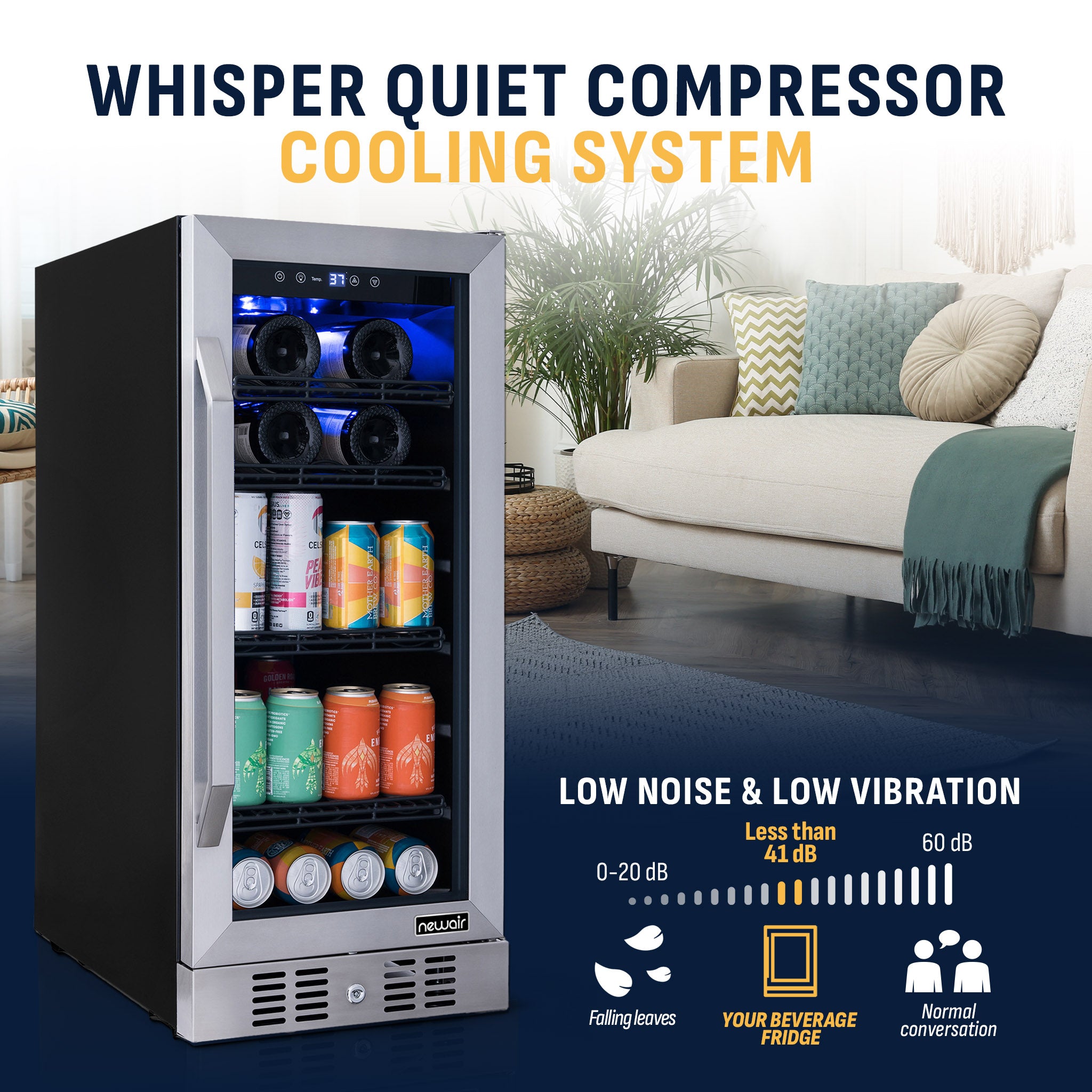 80-Can, 33-Bottle Built-in Stainless Steel Beverage Fridge | Newair