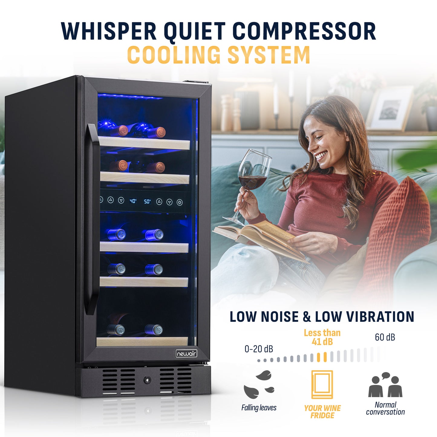 Newair® 29-Bottle 14.8" Black Built-In Dual Zone Wine Fridge