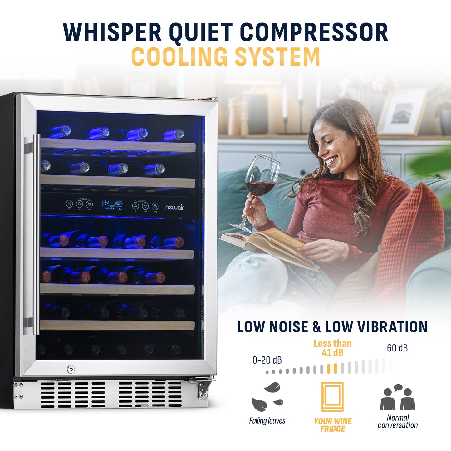 Newair® Premium 46-Bottle Built-In Dual Zone Wine Fridge in Stainless Steel -  23.5"