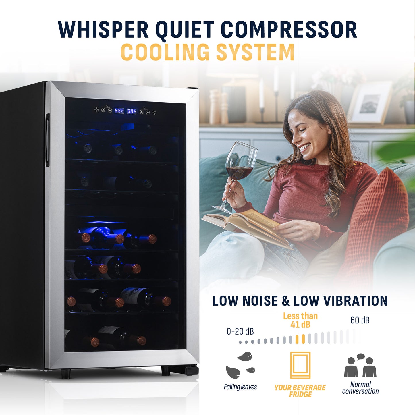 Newair® 43-Bottle 18.9" Stainless Steel Freestanding Dual Zone Wine Fridge