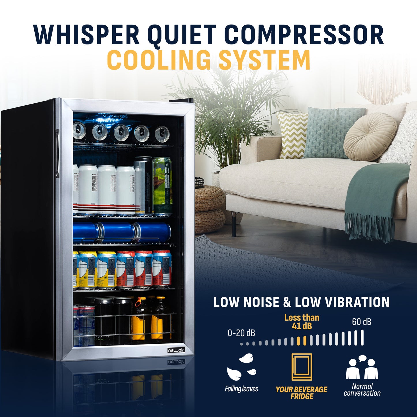 Newair® 126-Can Freestanding Stainless Steel Beverage Fridge - 18.9"