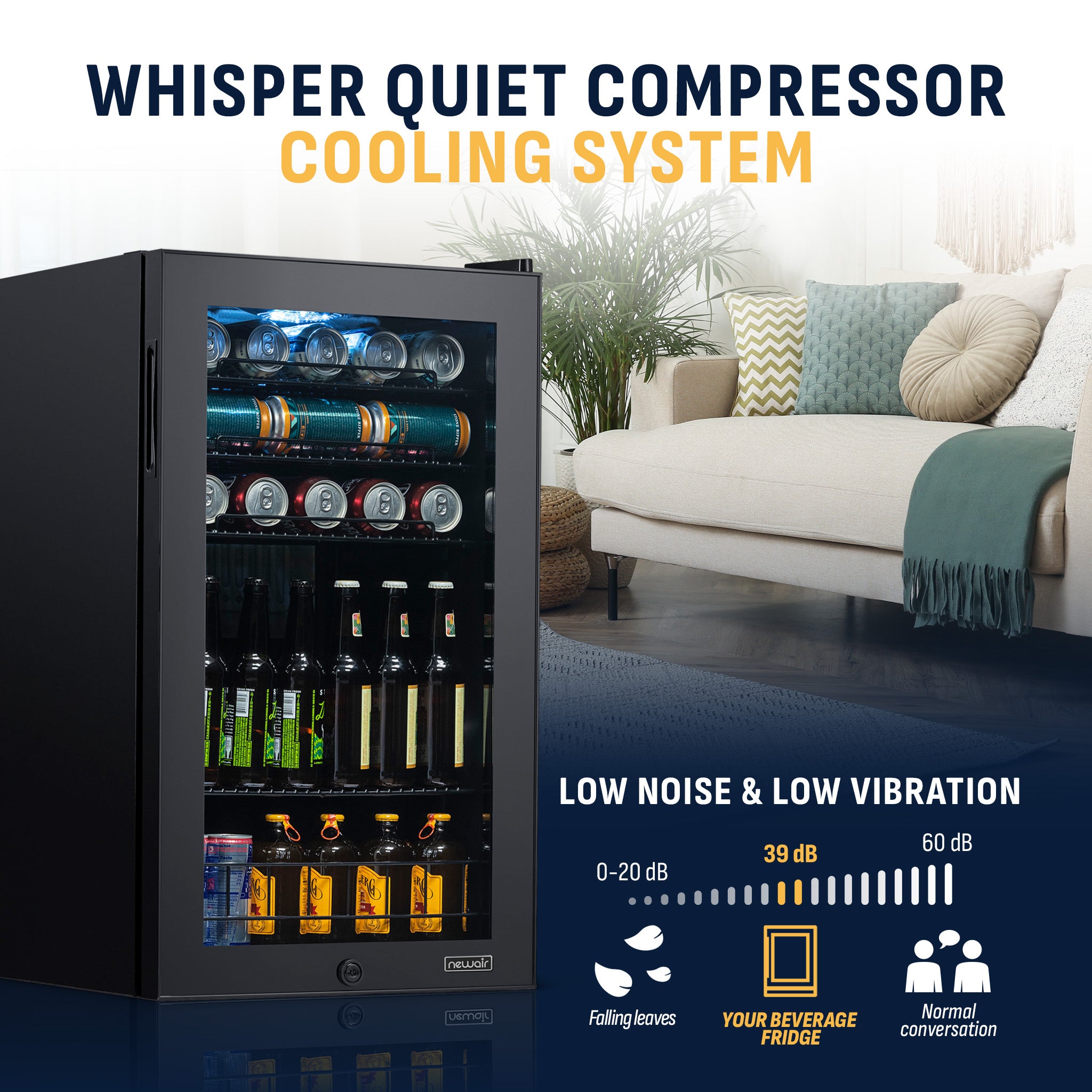 126-Can Freestanding Black Beverage Fridge | Newair