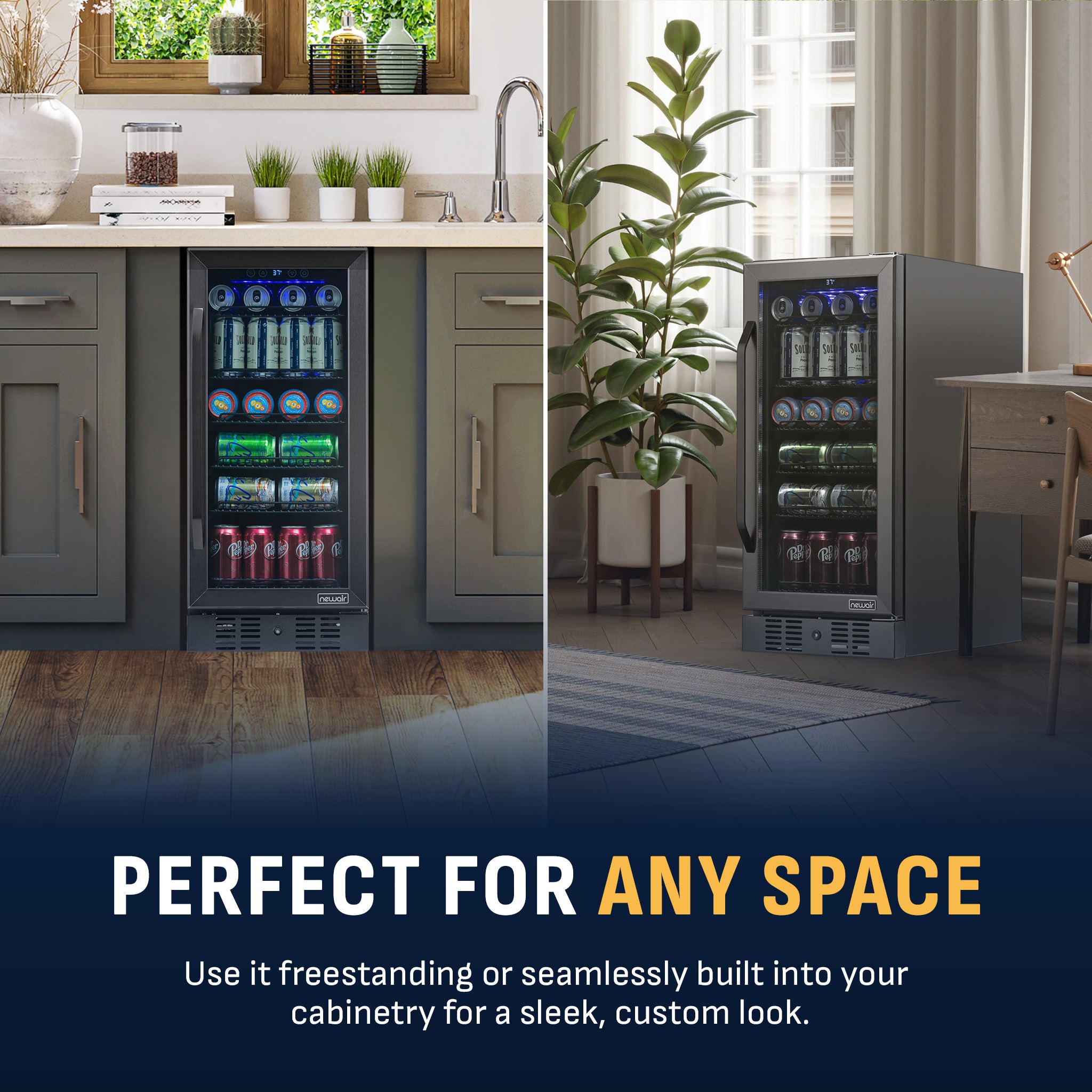 96-Can Built-In Black Beverage Fridge | Newair