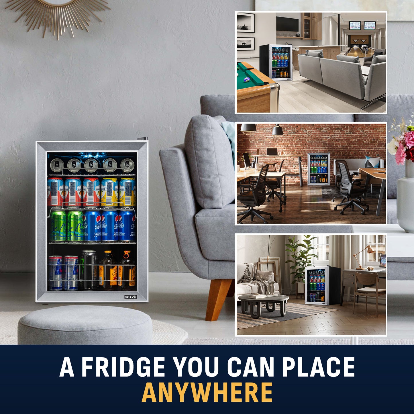 Newair® 90-Can Freestanding Stainless Steel Beverage Fridge -17"