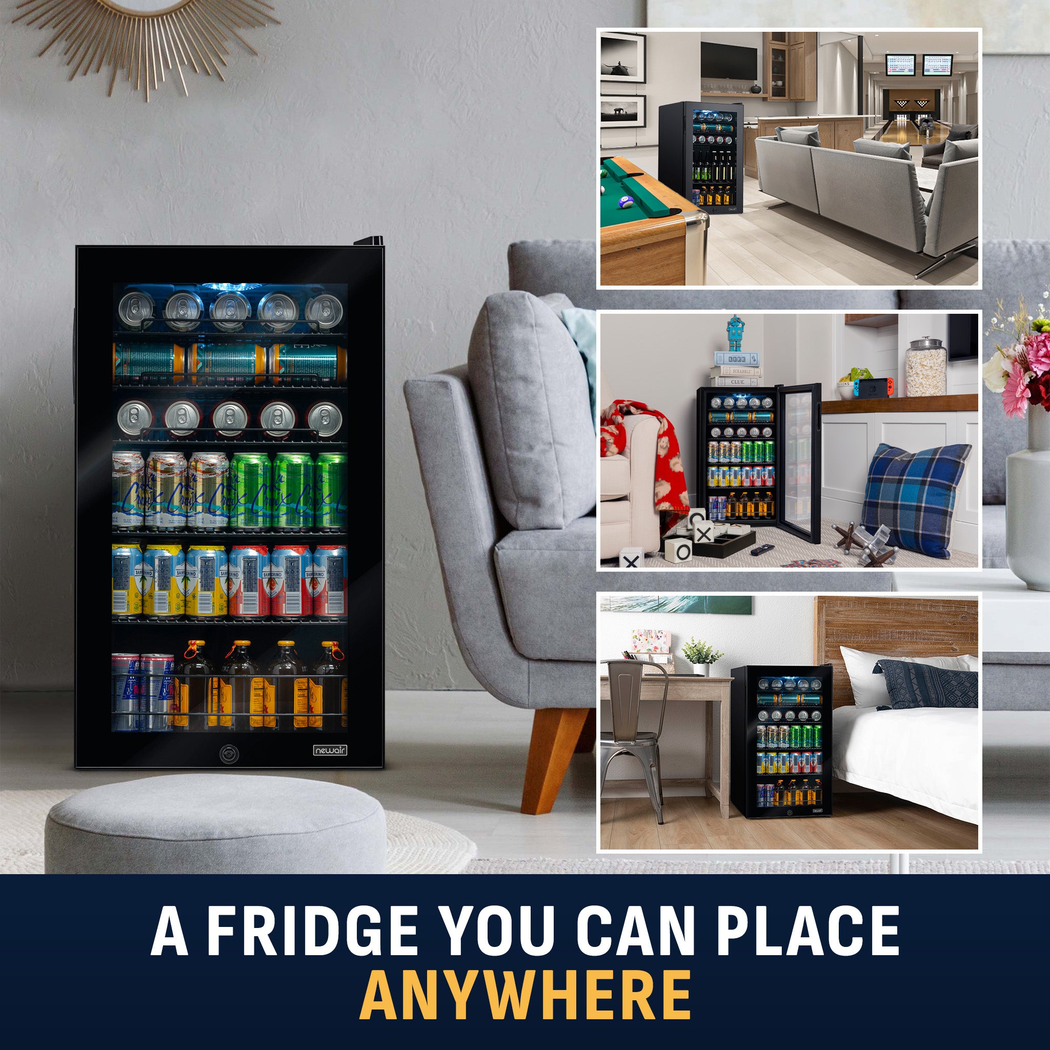 126-Can Freestanding Black Beverage Fridge | Newair
