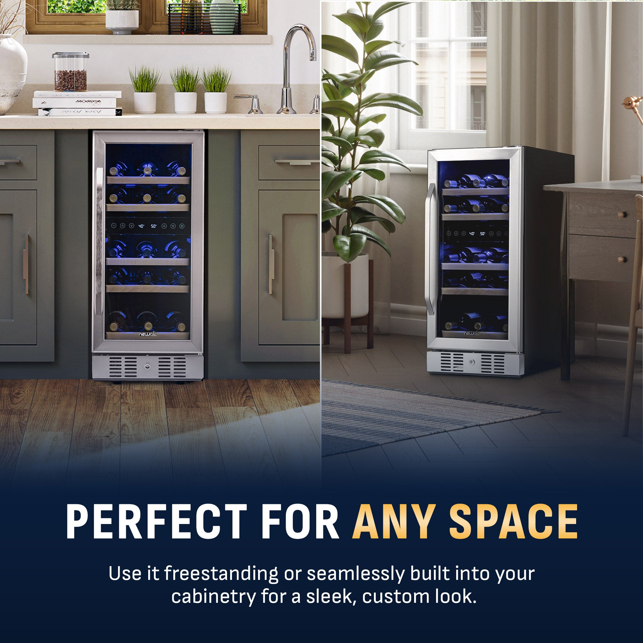 29-Bottle Stainless Steel Built-In Dual Zone Wine Fridge | Newair