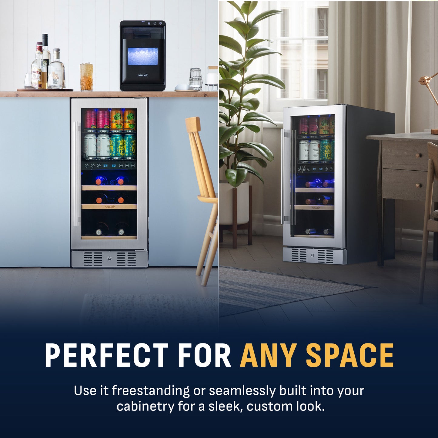 Newair® 48-Can, 9-Bottle Built-in Dual Zone Beverage Fridge - 15"