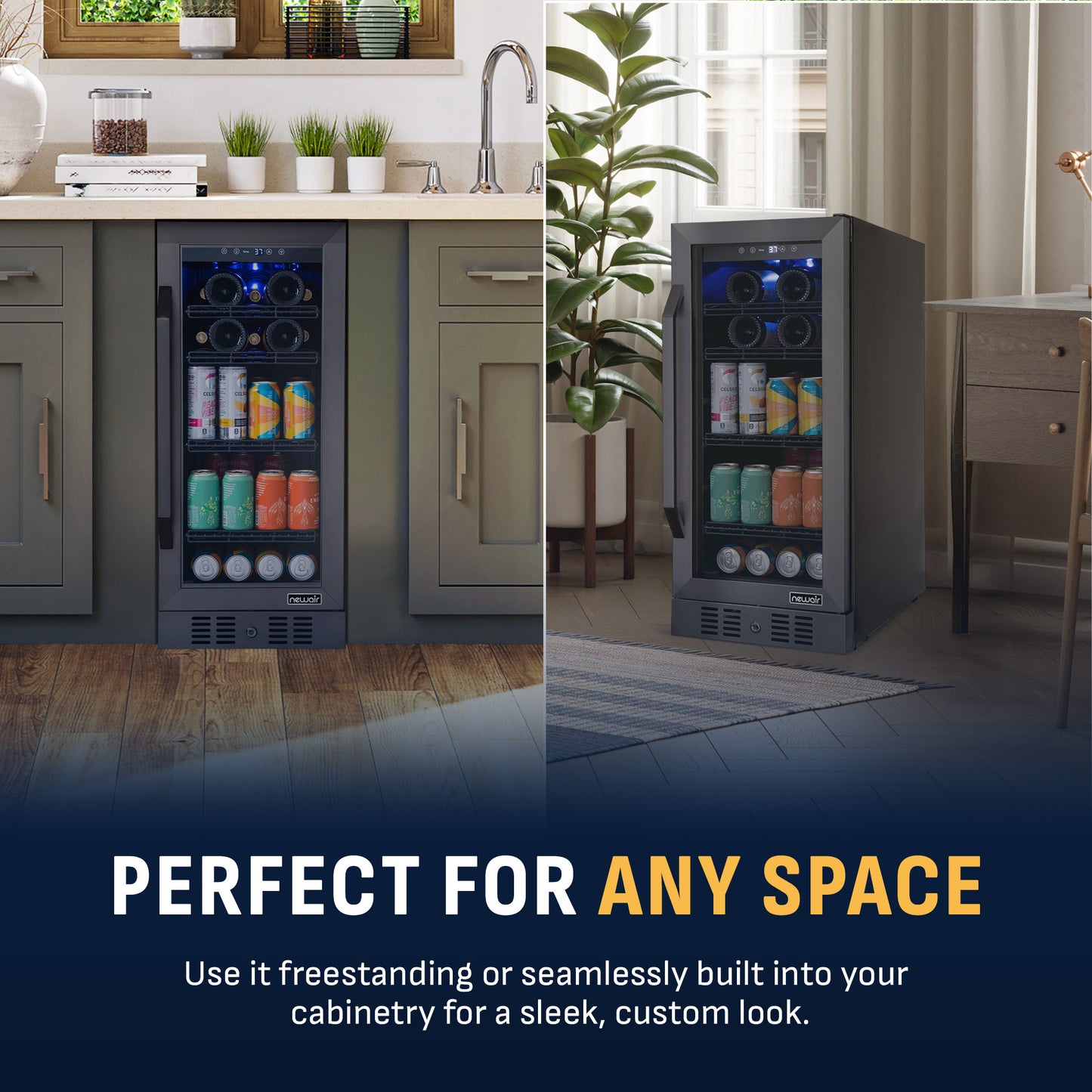 Newair® 80-Can, 33-Bottle Built-in Black Beverage Fridge - 15"
