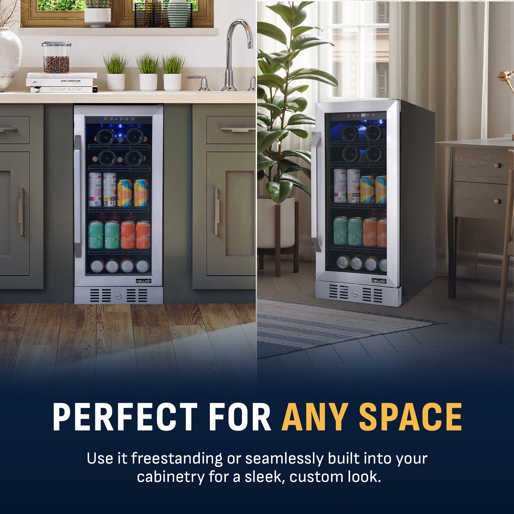 80-Can, 33-Bottle Built-in Stainless Steel Beverage Fridge | Newair