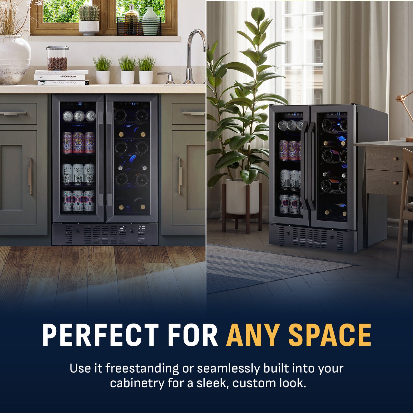 Newair® 24" Black Stainless Steel Dual Zone Wine and Beverage Fridge