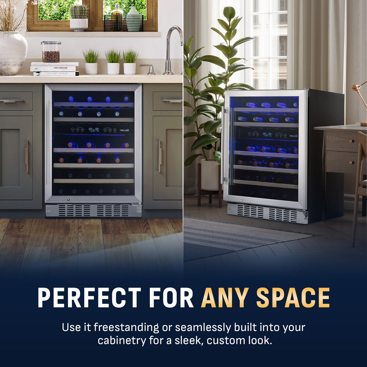 Newair® Premium 46-Bottle Built-In Dual Zone Wine Fridge in Stainless Steel -  23.5"