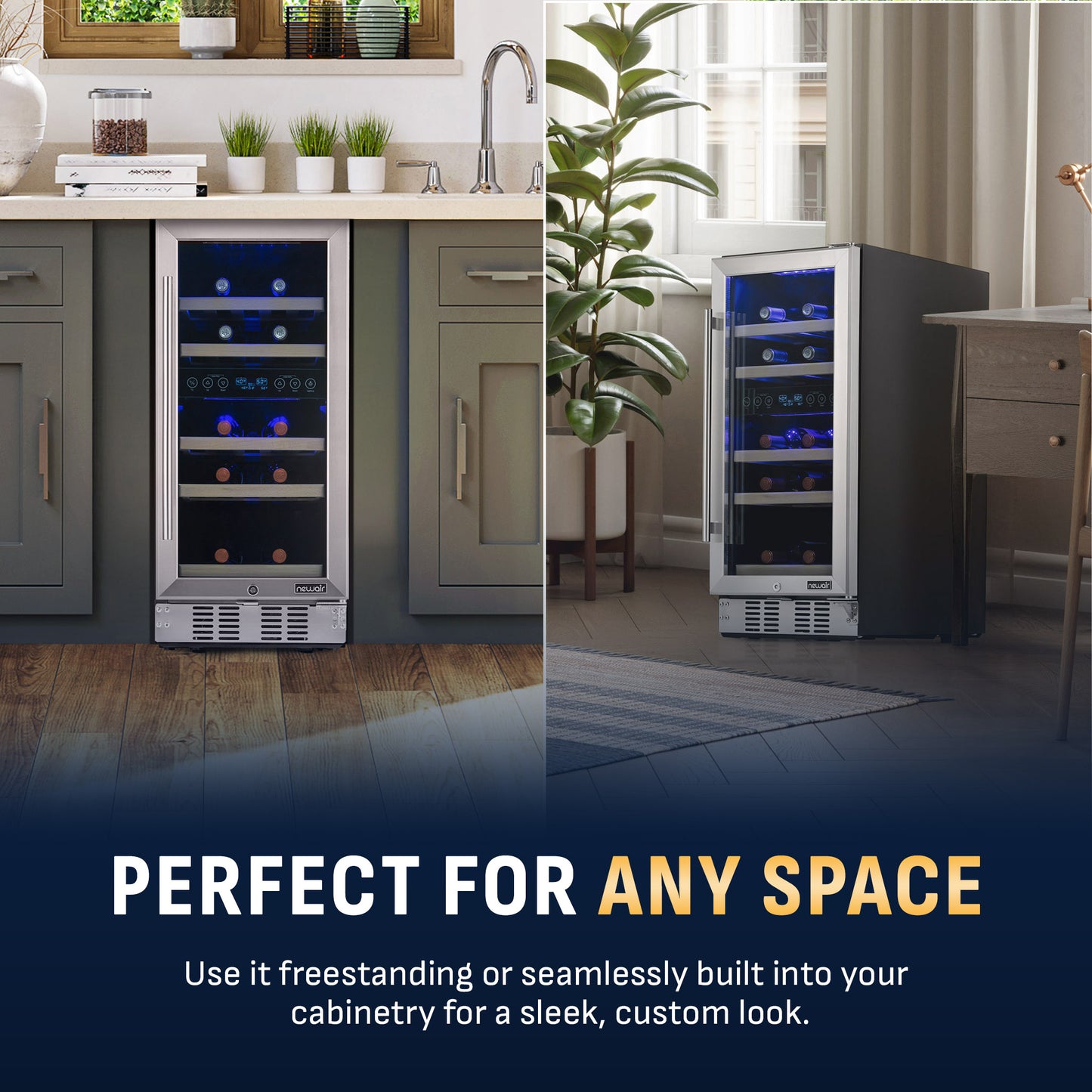 Newair® 29-Bottle 14.8" Stainless Steel Built-In Dual Zone Wine Fridge