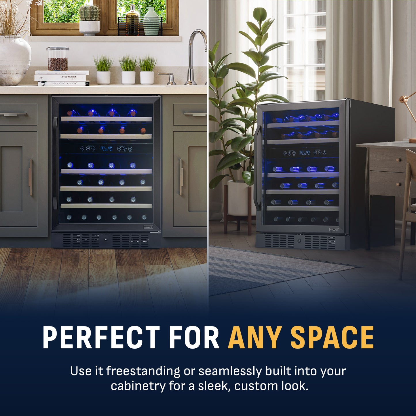 Newair® 46-Bottle 23.5" Black Stainless Steel Built-In Dual Zone Wine Cooler