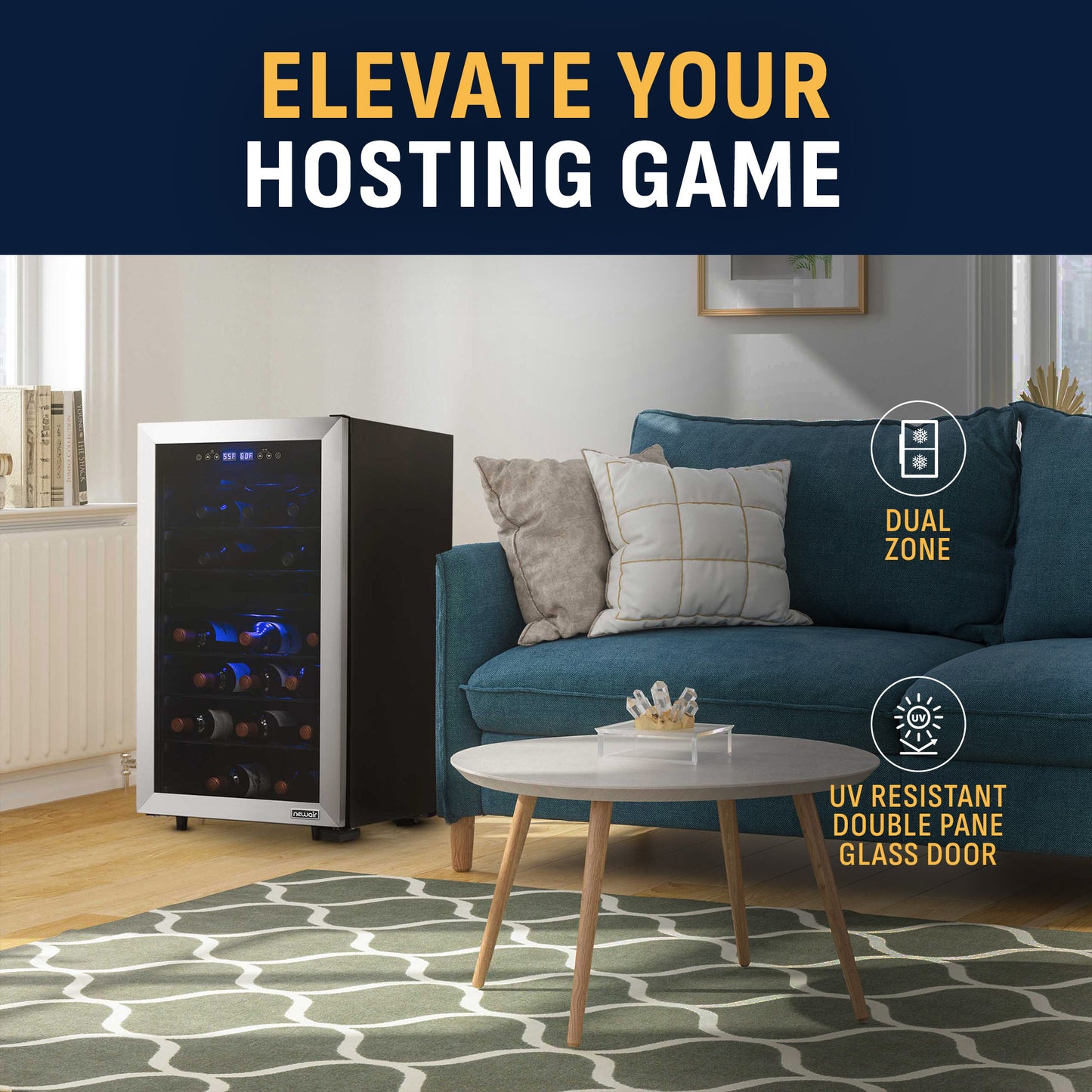 Newair® 43-Bottle 18.9" Stainless Steel Freestanding Dual Zone Wine Fridge