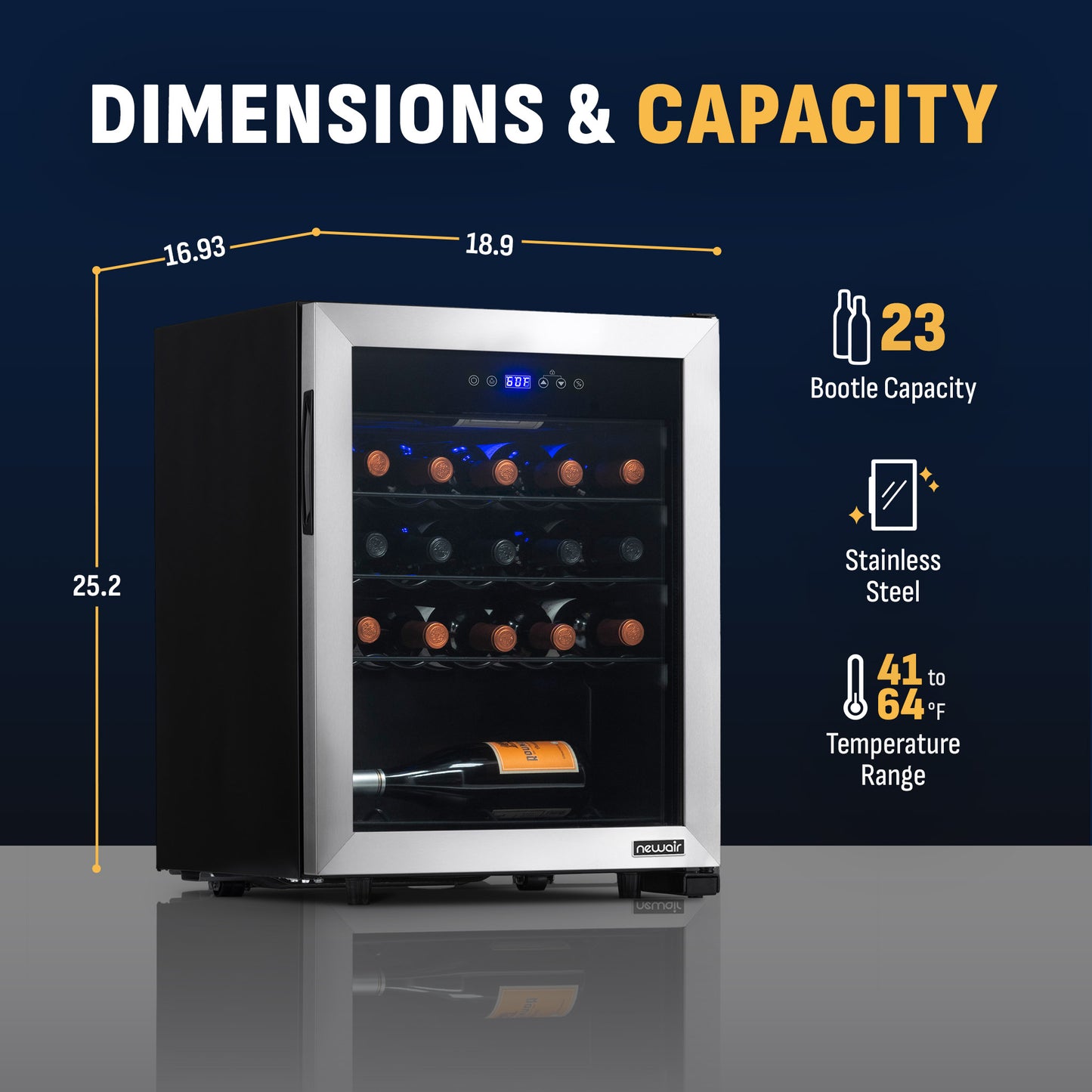 Newair® 23-Bottle 18.9" Stainless Steel Freestanding Wine Fridge