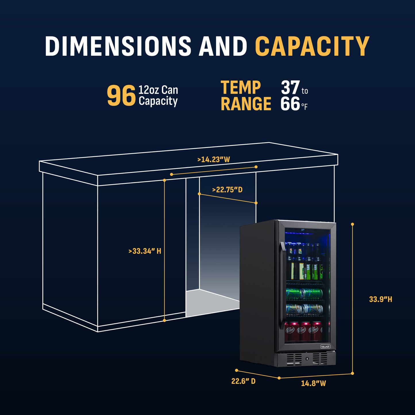 Newair® 96-Can Built-In Black Beverage Fridge - 15"