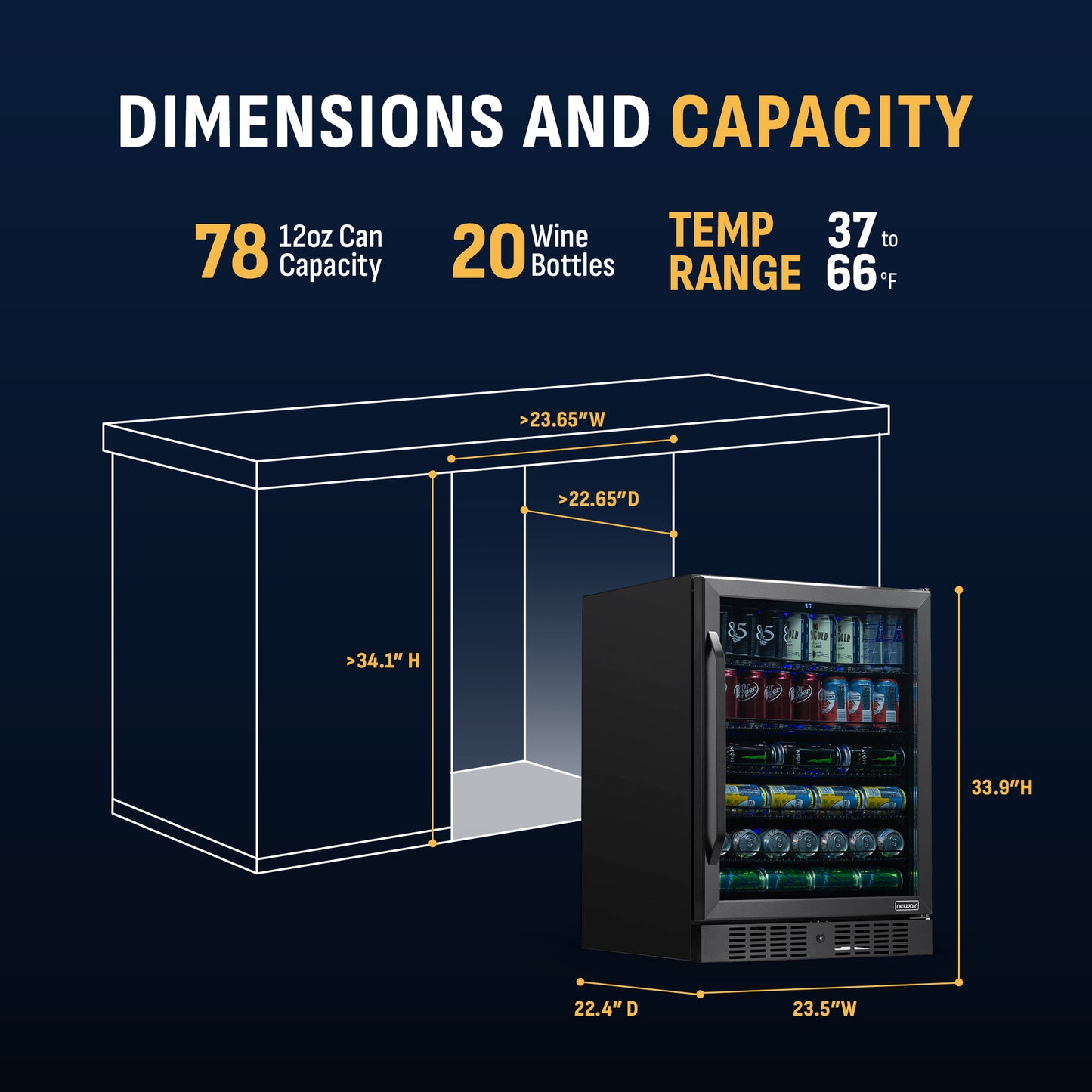 Newair® 177-Can Built-In Black Beverage Fridge - 24"