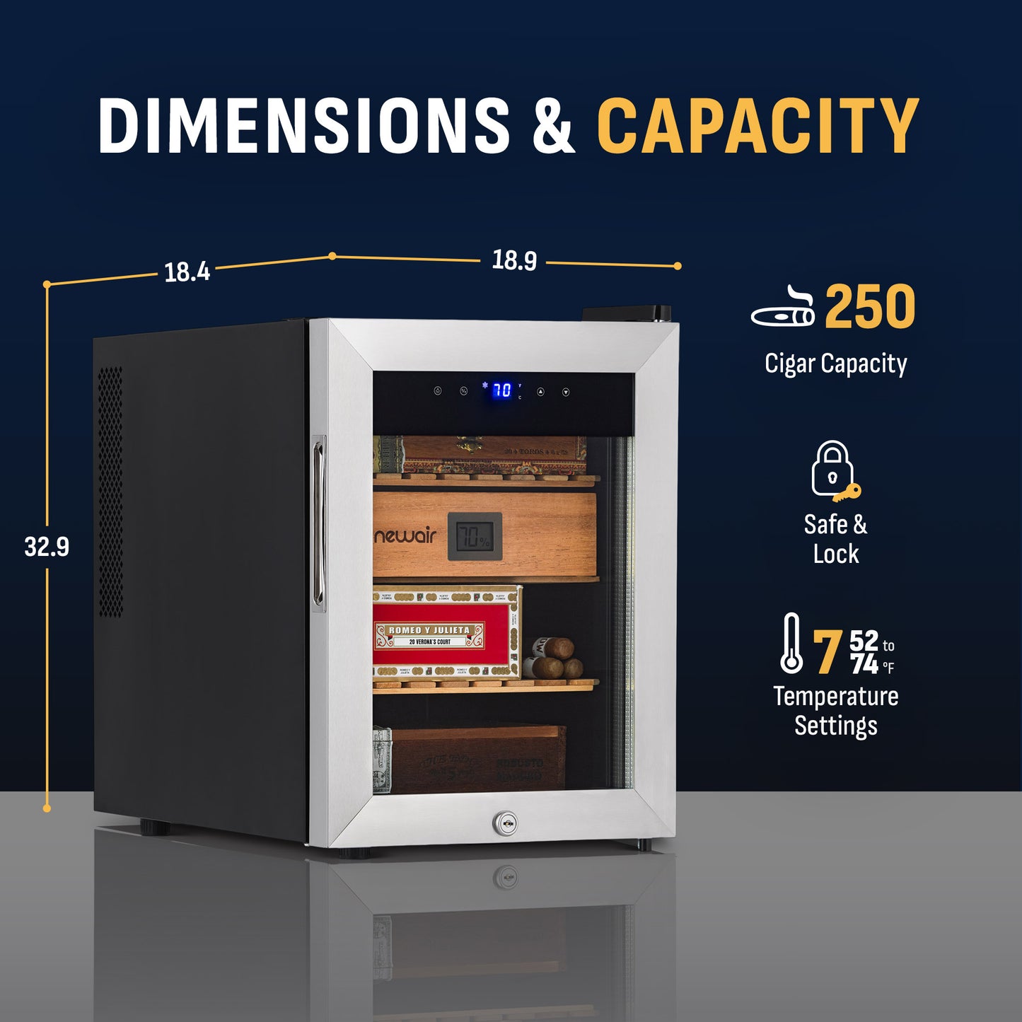 Newair® Electric Cigar Humidor with Opti-Temp™, 250-Count