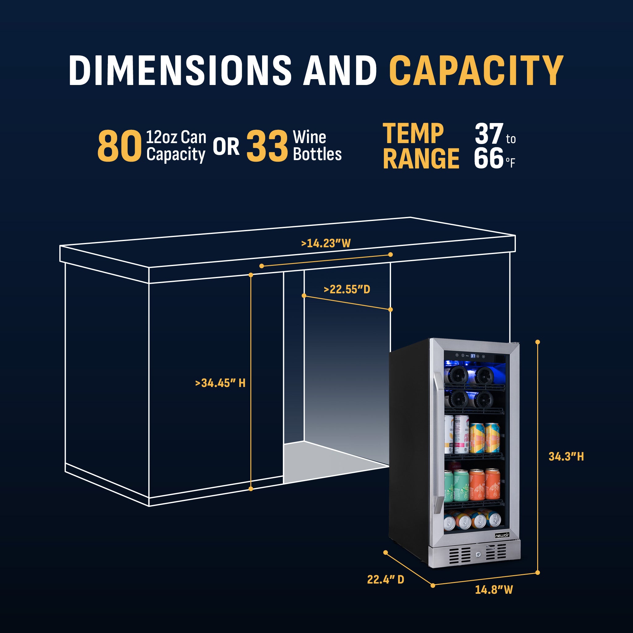 80-Can, 33-Bottle Built-in Stainless Steel Beverage Fridge | Newair