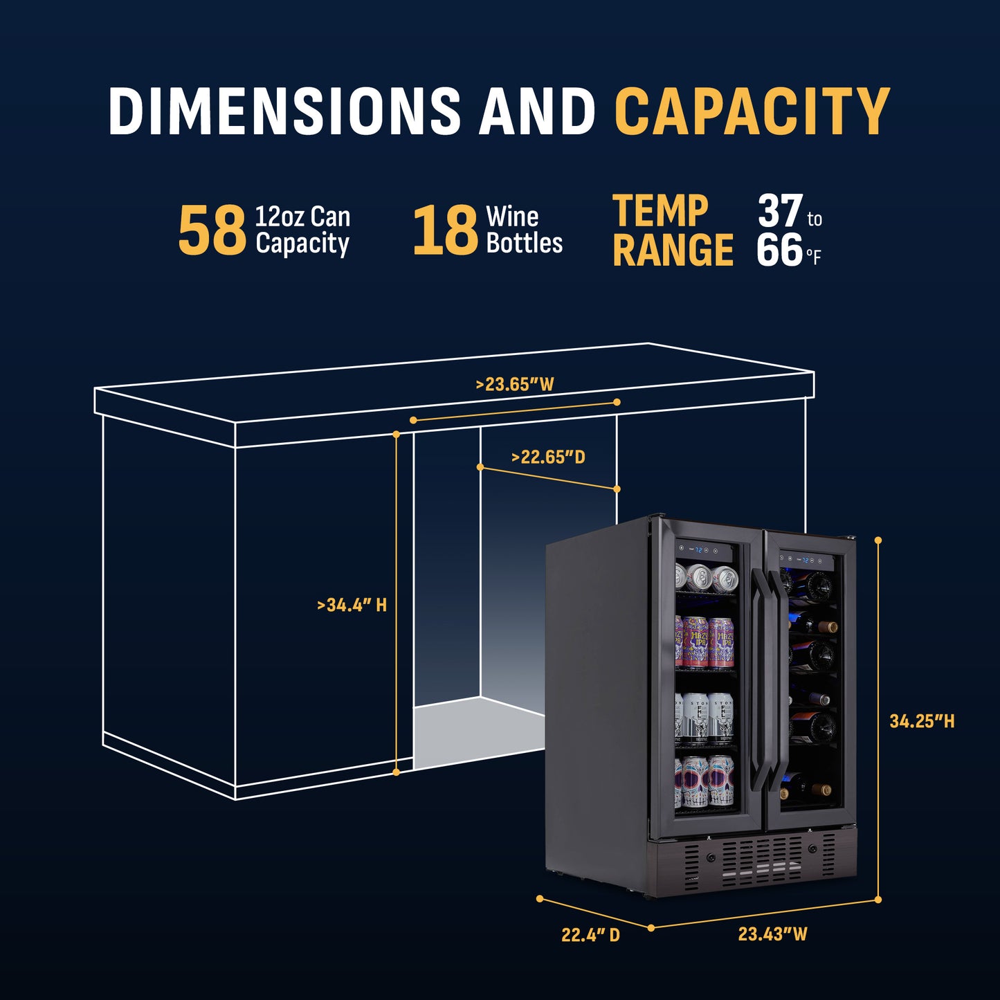 Newair® 24" Black Stainless Steel Dual Zone Wine and Beverage Fridge