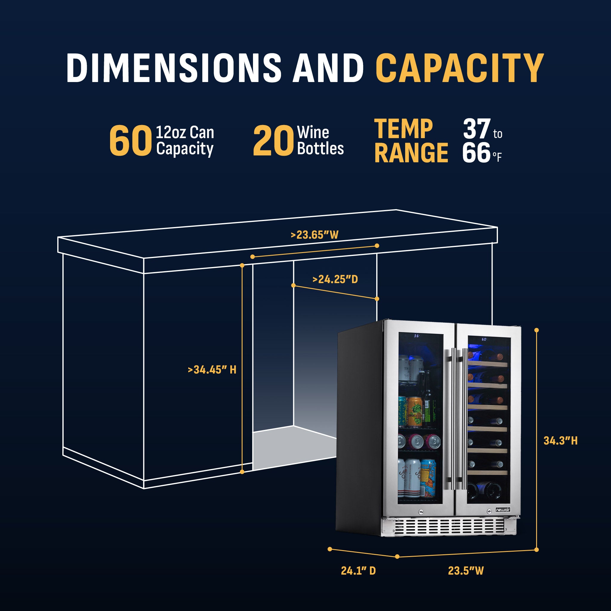 58-Can, 18-Bottle Premium Built-in Dual Zone Beverage Fridge | Newair