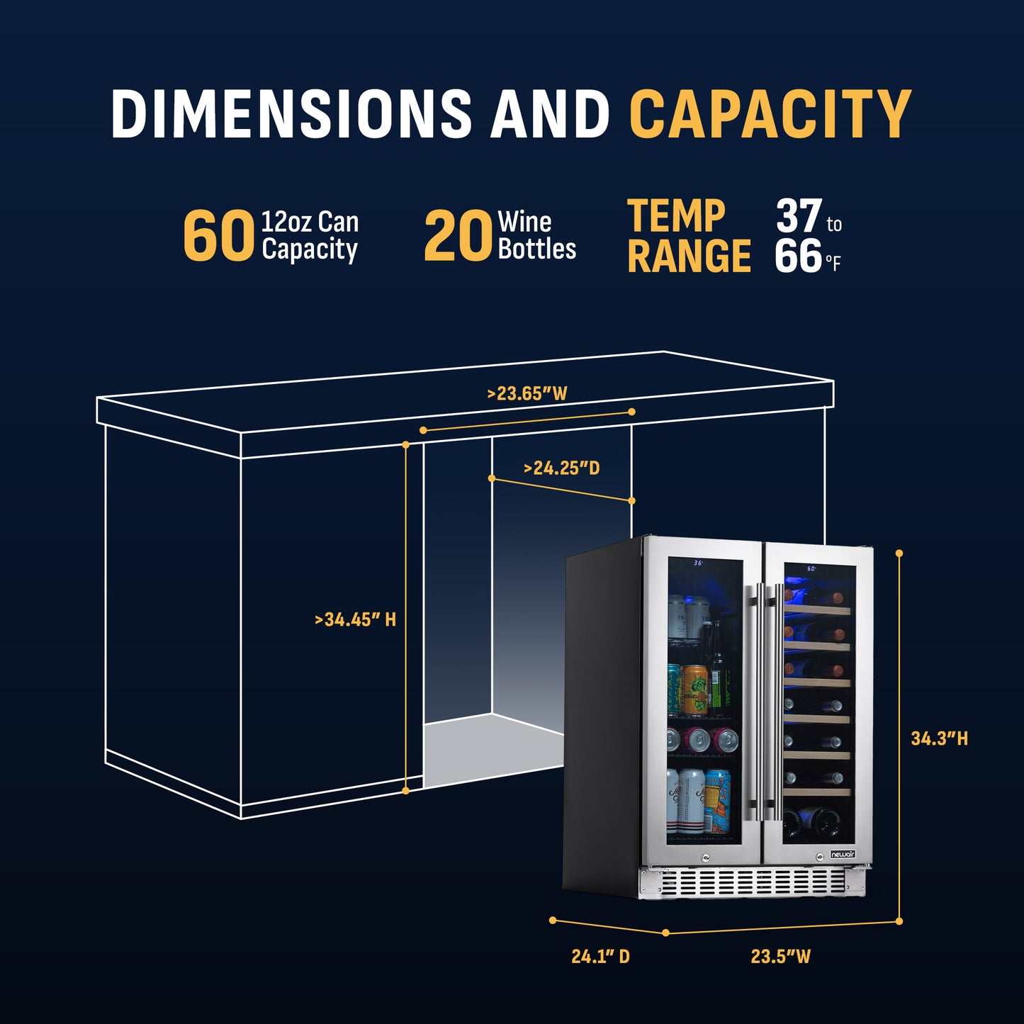 Newair® 58-Can, 18-Bottle Premium Built-in Dual Zone Beverage Fridge - 24"