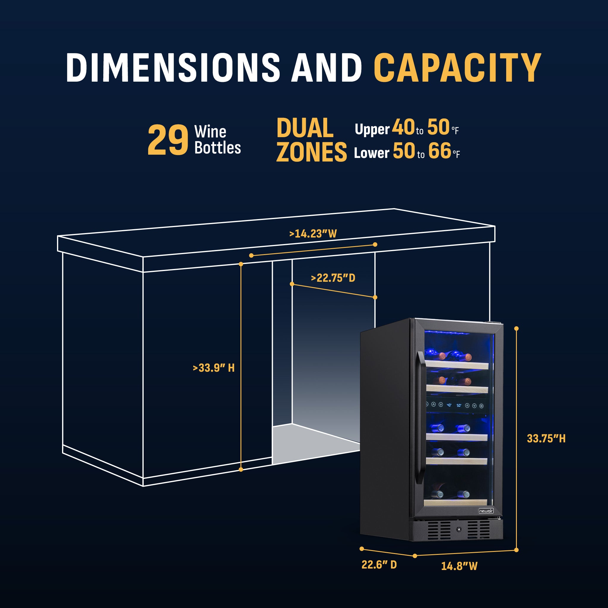 29-Bottle Black Built-In Dual Zone Wine Fridge | Newair