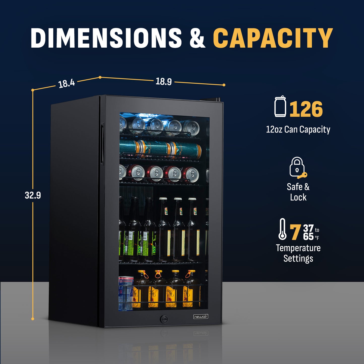 Newair® 126-Can Freestanding Black Beverage Fridge - 18.8"