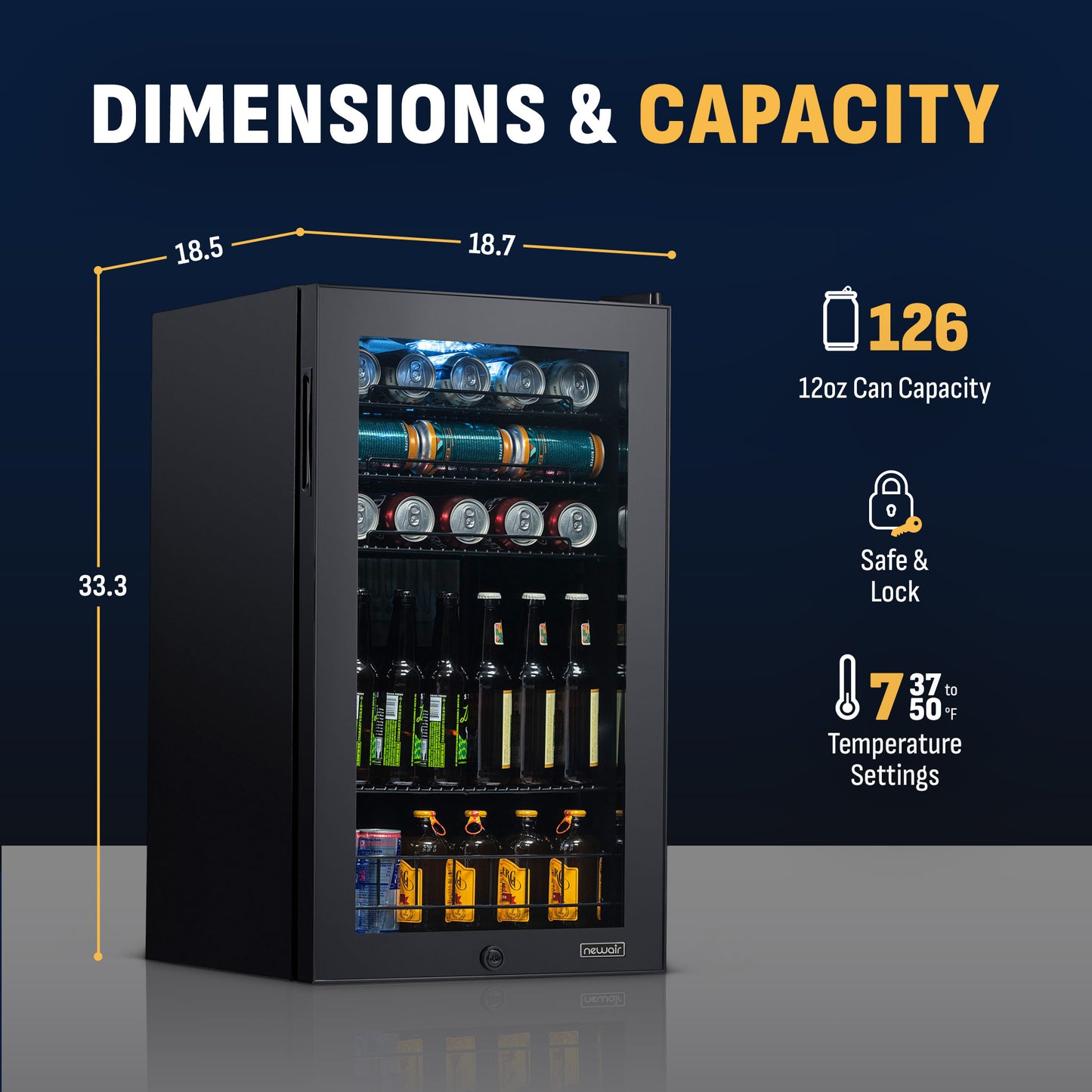 Newair® 126-Can Freestanding Black Beverage Fridge - 18.8"