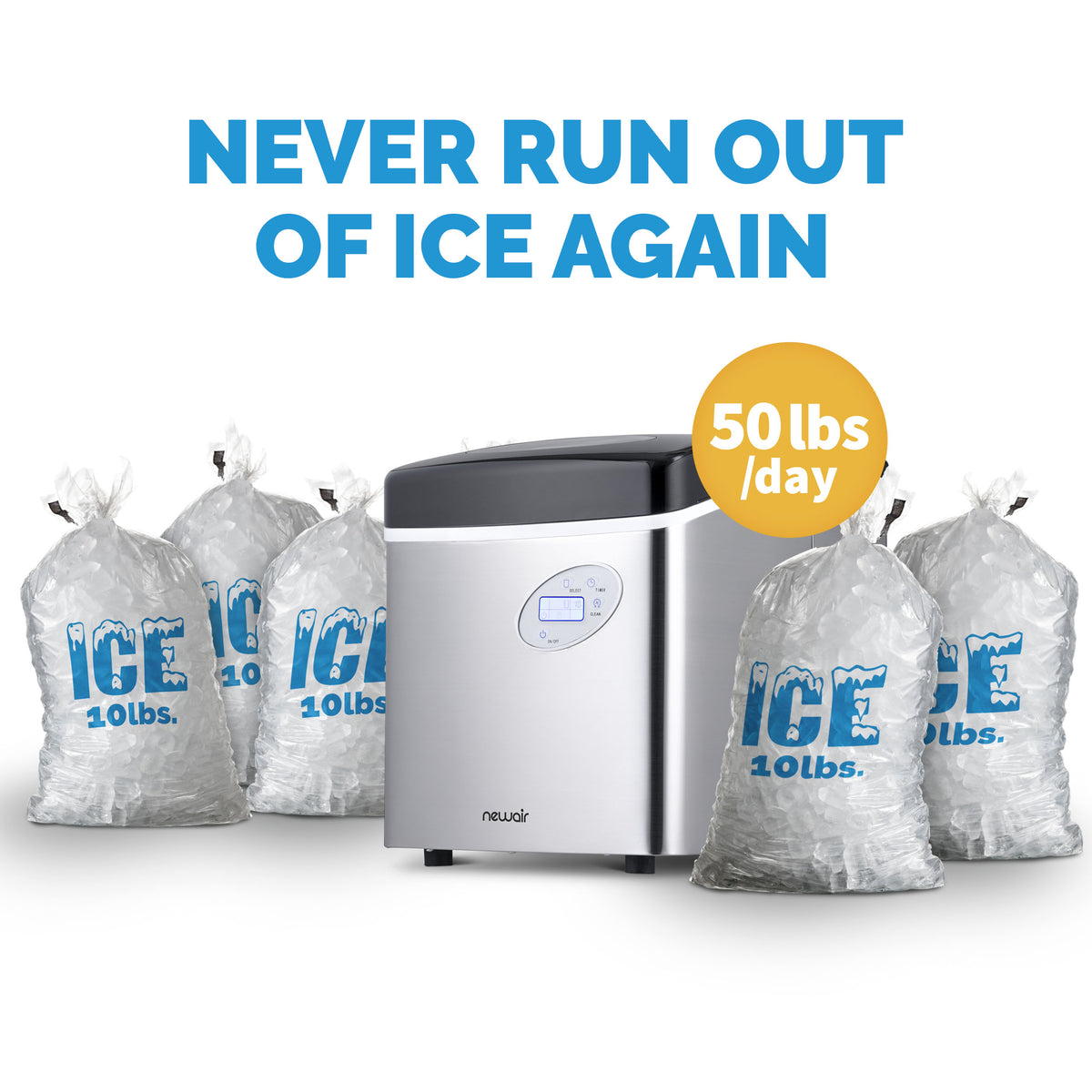 Newair® Countertop Ice Maker. Bullet Ice, 50 lbs/day - Red