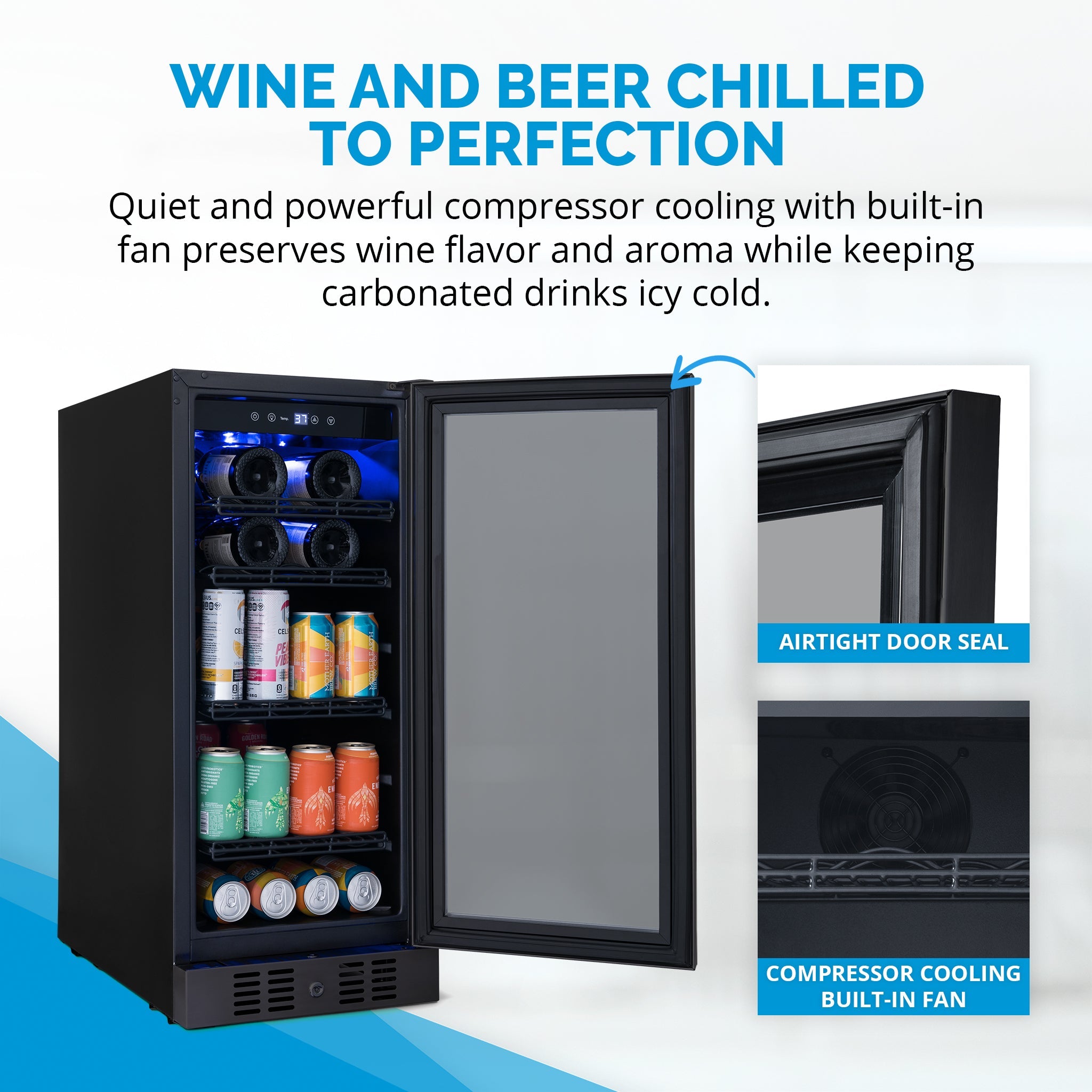Newair Stone® Brewing 180 Can FlipShelf™ Beverage and Beer Refrigerator,  24” Built-In or Freestanding Wine Cooler with Reversible Shelves, Perfect  for