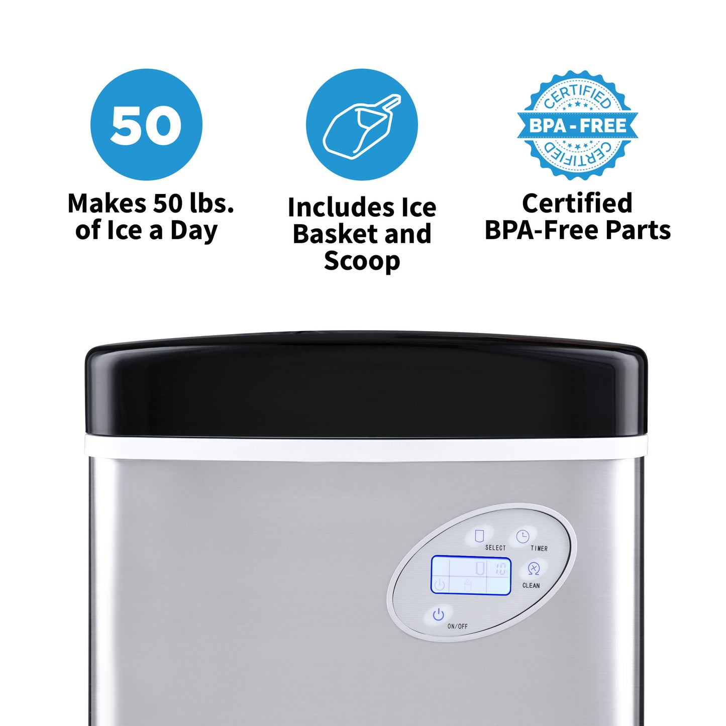 Newair® Countertop Ice Maker. Bullet Ice, 50 lbs/day - Red