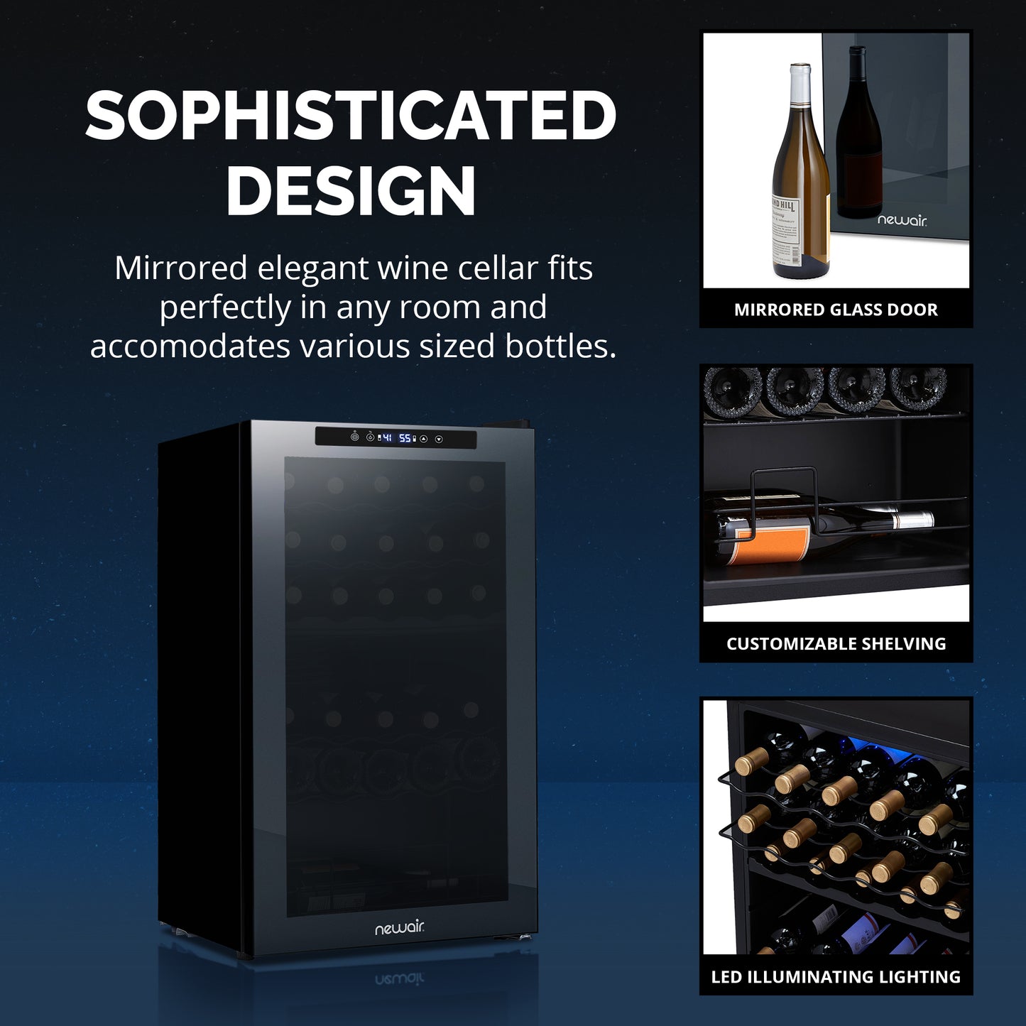 Newair® 33-Bottle 19.5" Black Freestanding Dual Zone Wine Fridge