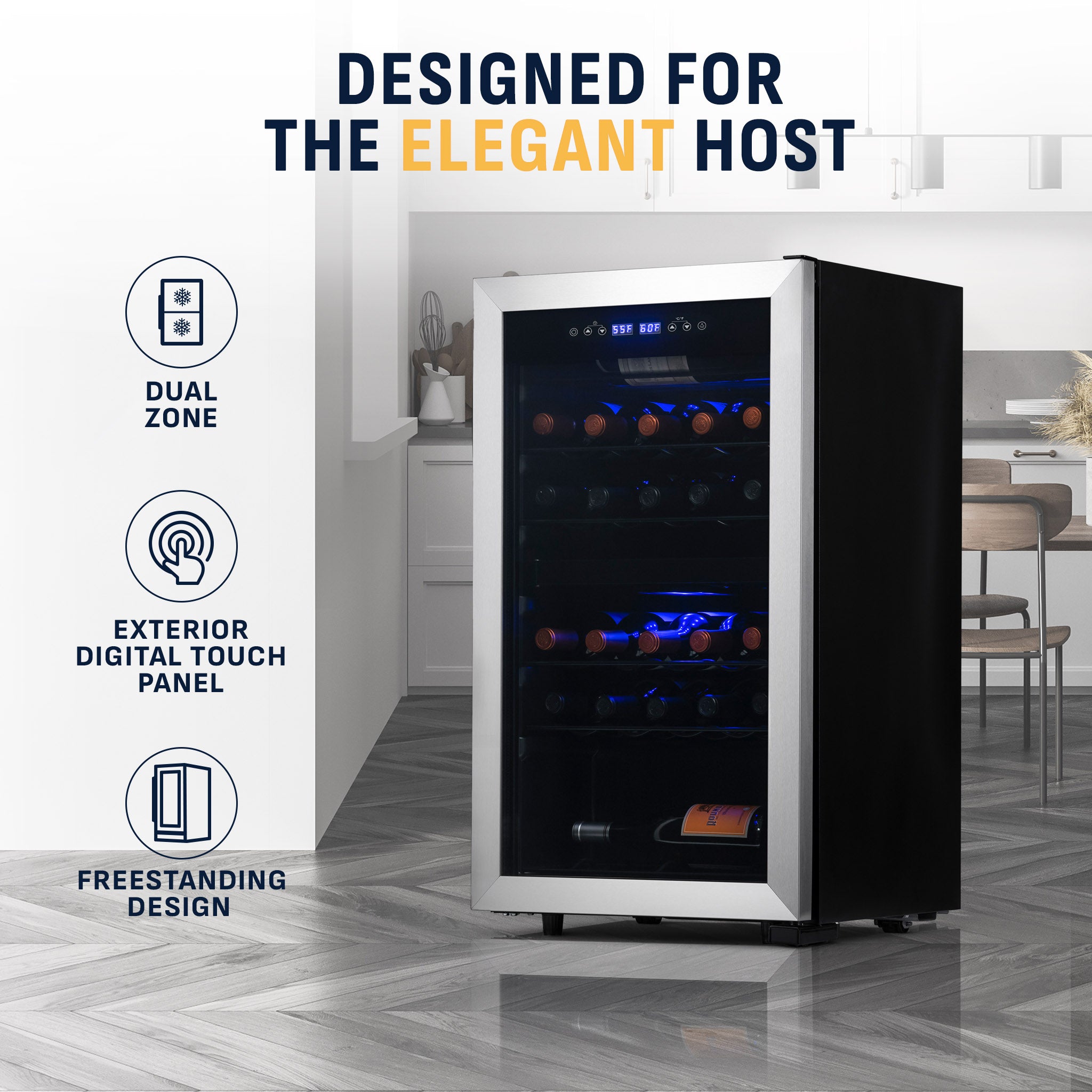 28-Bottle Stainless Steel Freestanding Dual Zone Wine Fridge | Newair