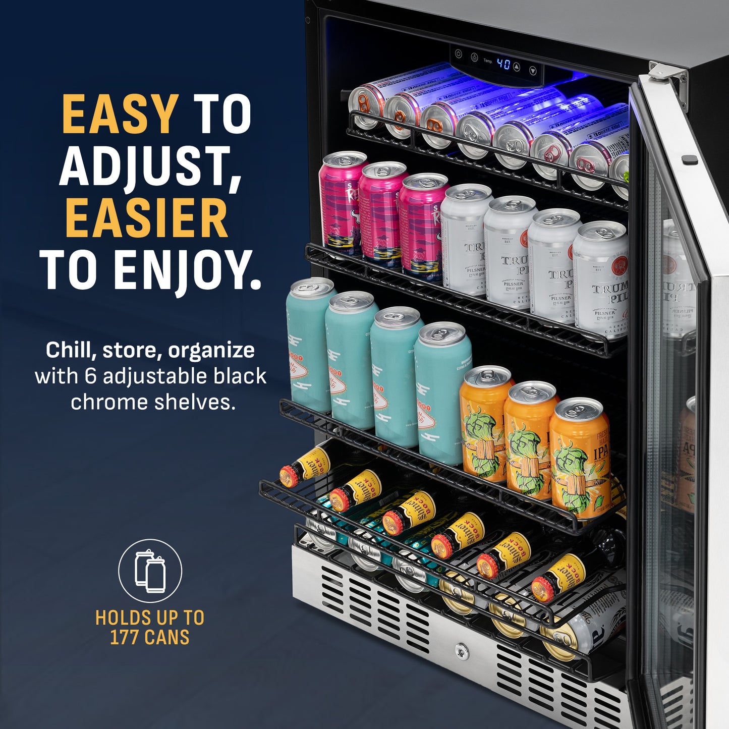 Newair® 177-Can Built-In or Freestanding Stainless Steel Beverage Fridge - 24"