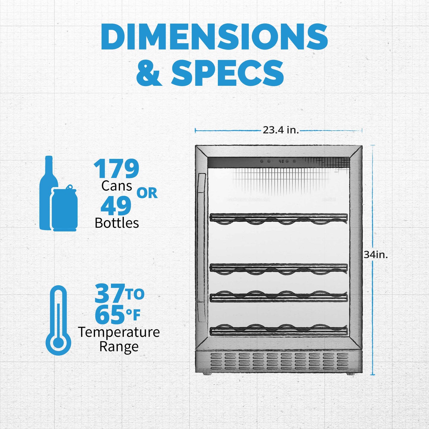 Newair® 179-Can, 49-Bottle Built-in or Freestanding Beverage Fridge - 24"