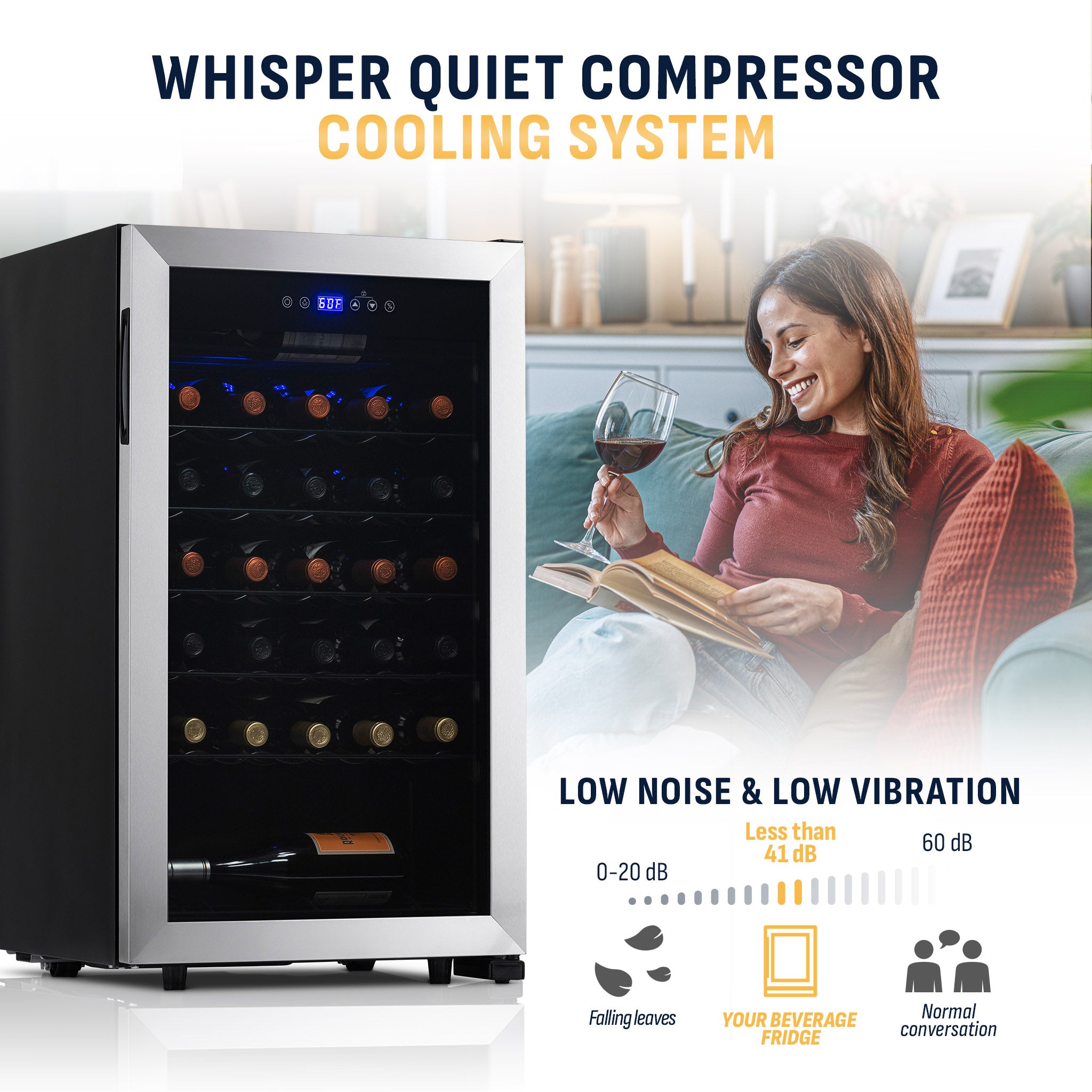33-Bottle Stainless Steel Freestanding Wine Fridge | Newair