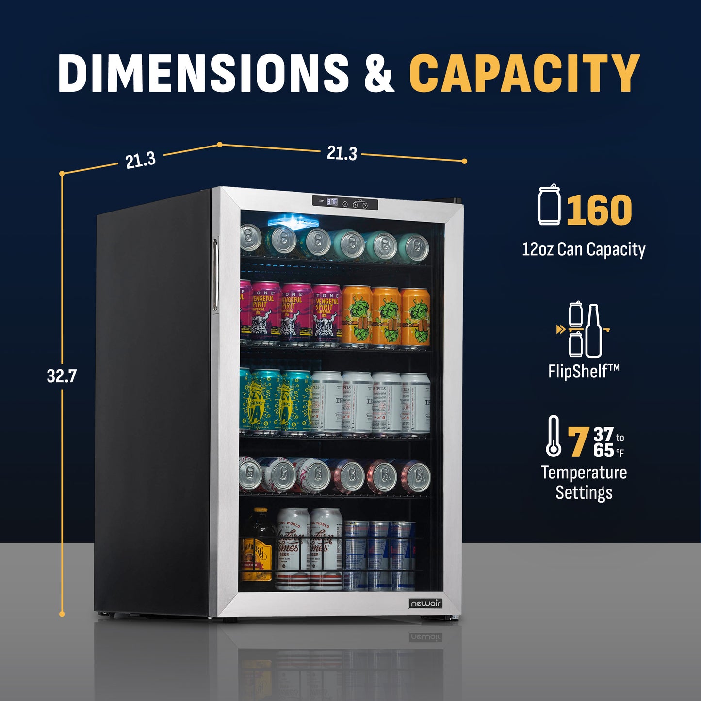 Newair® 160-Can Freestanding Stainless Steel Beverage Fridge - 21.3"